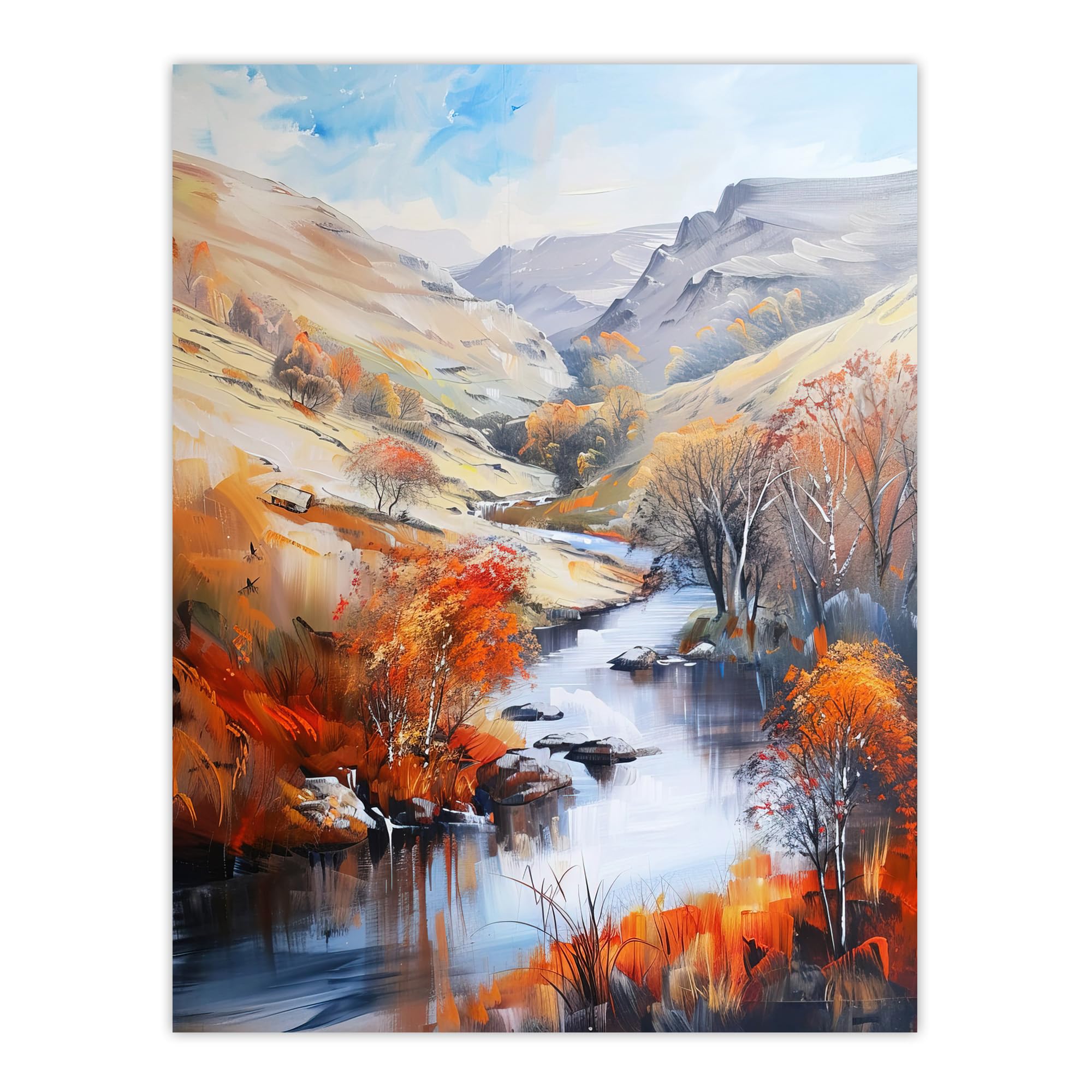 Artery8 Dovedale River Dove Autumn Landscape Oil Painting Living Room Extra Large XL Wall Art Poster Print