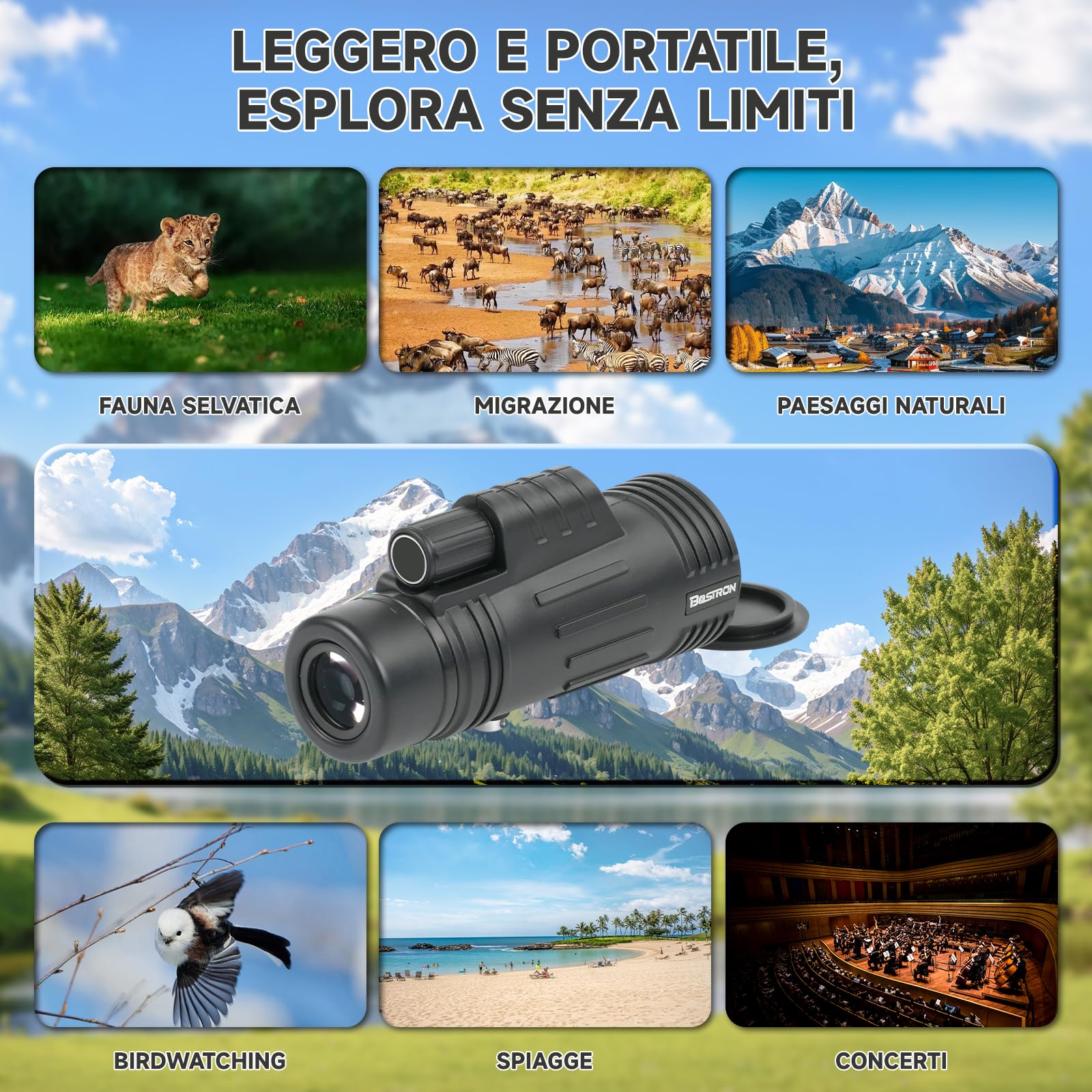 Telescopio Monoculare 8x42 ad Alta Potenza per Campeggio | HD Telescopio Monoculare Professionale Compatto per Adulti con Treppiede, per animali selvatici,caccia, campeggio