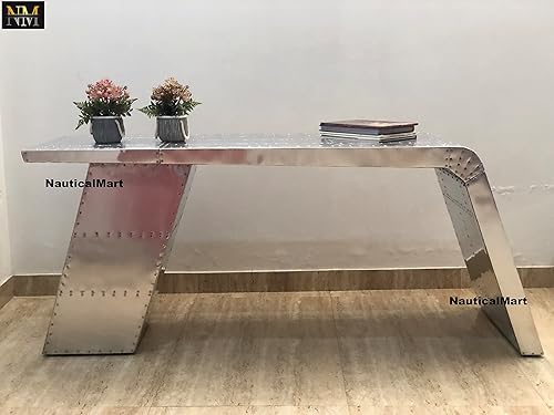 Miniatura 6 de NauticalMart Escritorio de ala de aviador, mesa de aluminio, muebles de aviación, colección de decoración para el hogar y la oficina (60 pulgadas)