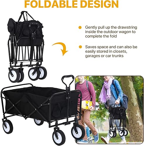 Miniatura 5 de Carrito plegable para camping, jardín, comestibles, playa, carrito de utilidad portátil resistente con 4 ruedas universales y mango ajustable para