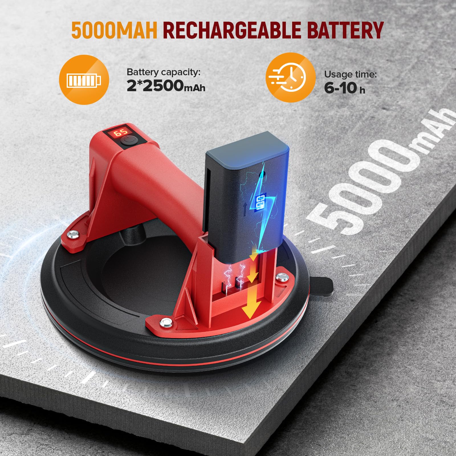 Ventosas Eléctrica 300KG 8" para Azulejos Cristal Mármol con 2 Baterías