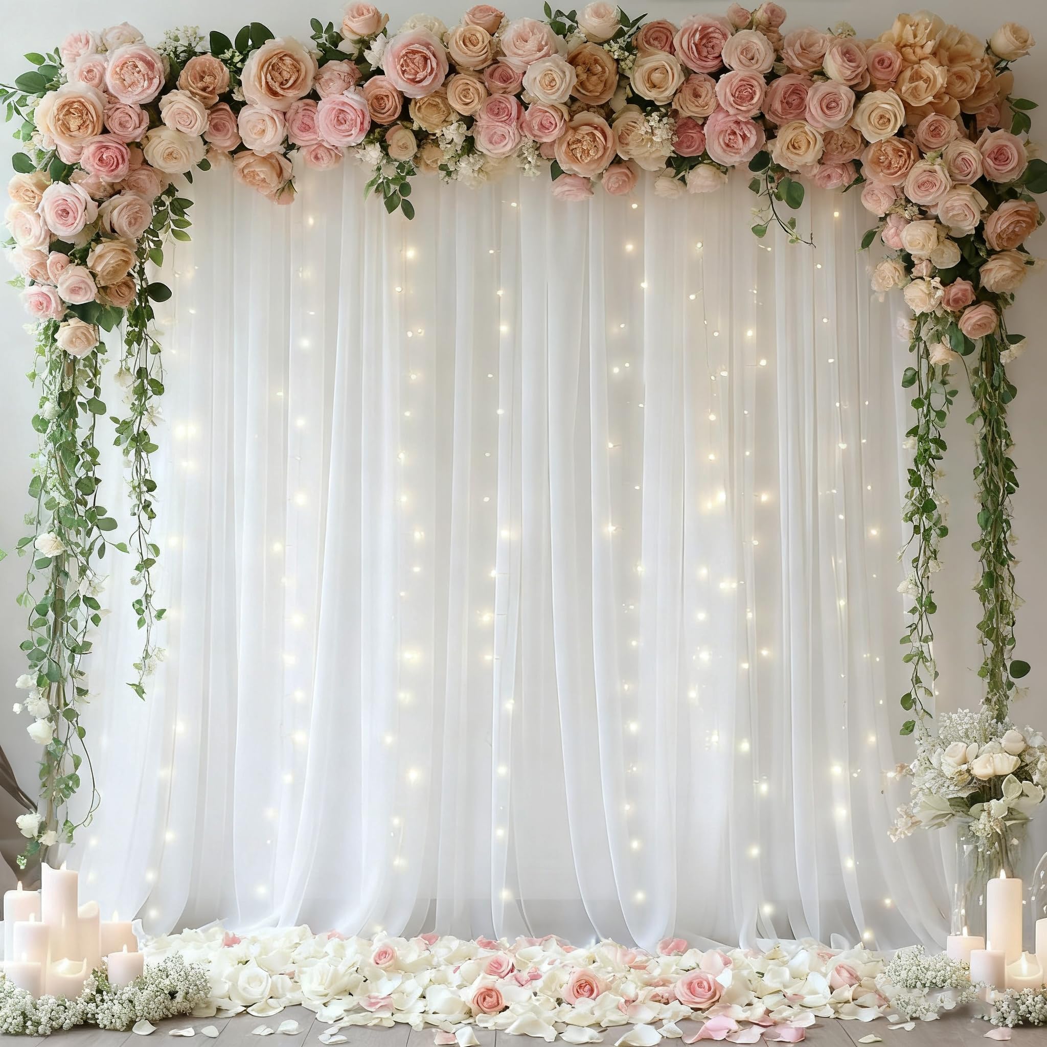 White Wedding Backdrop With Lights