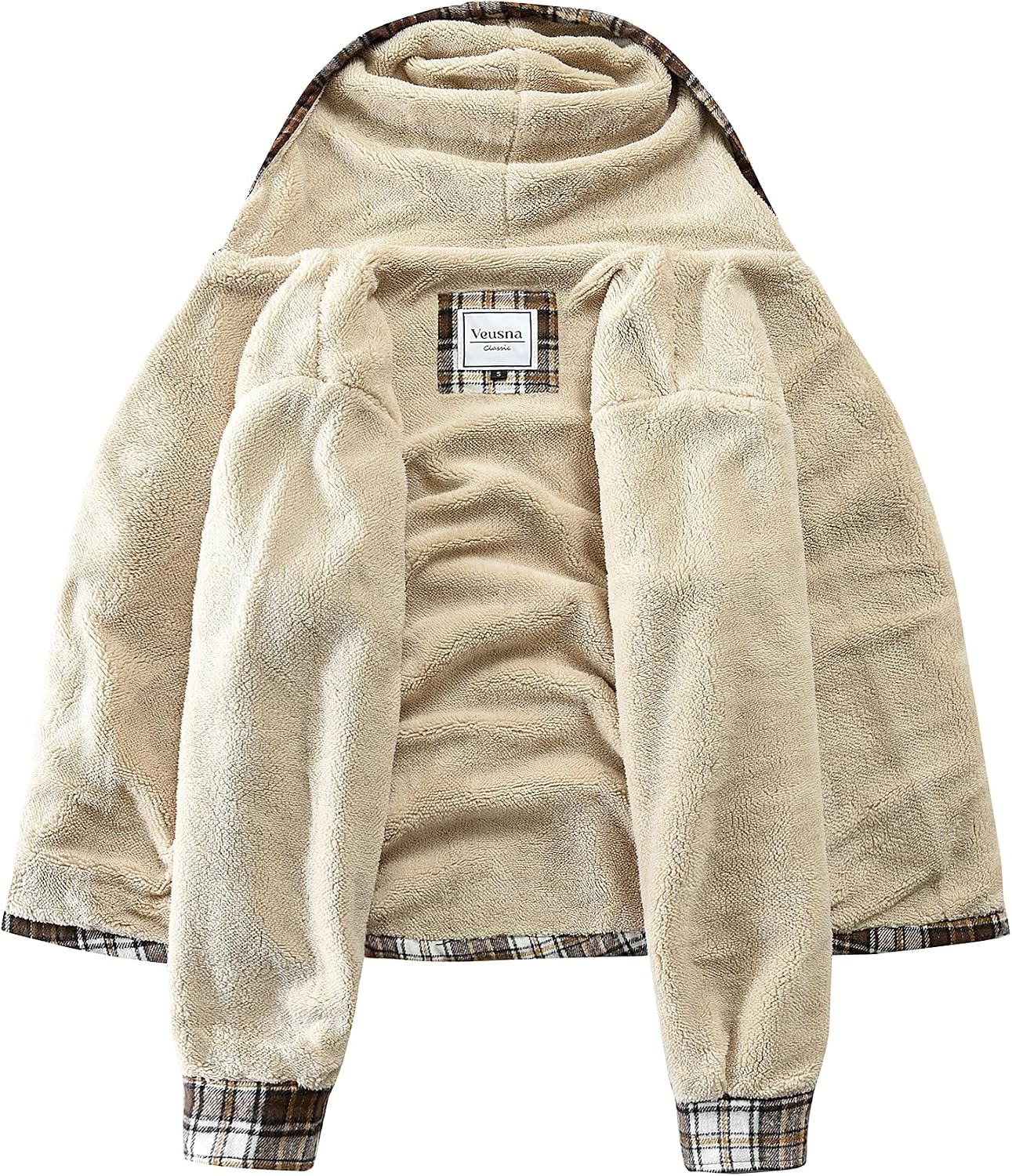 Men's Zip Up Flannel Shirt Jacket Fleece Lined Long Sleeve Plaid Coat Heavyweight Hoodie with Hood