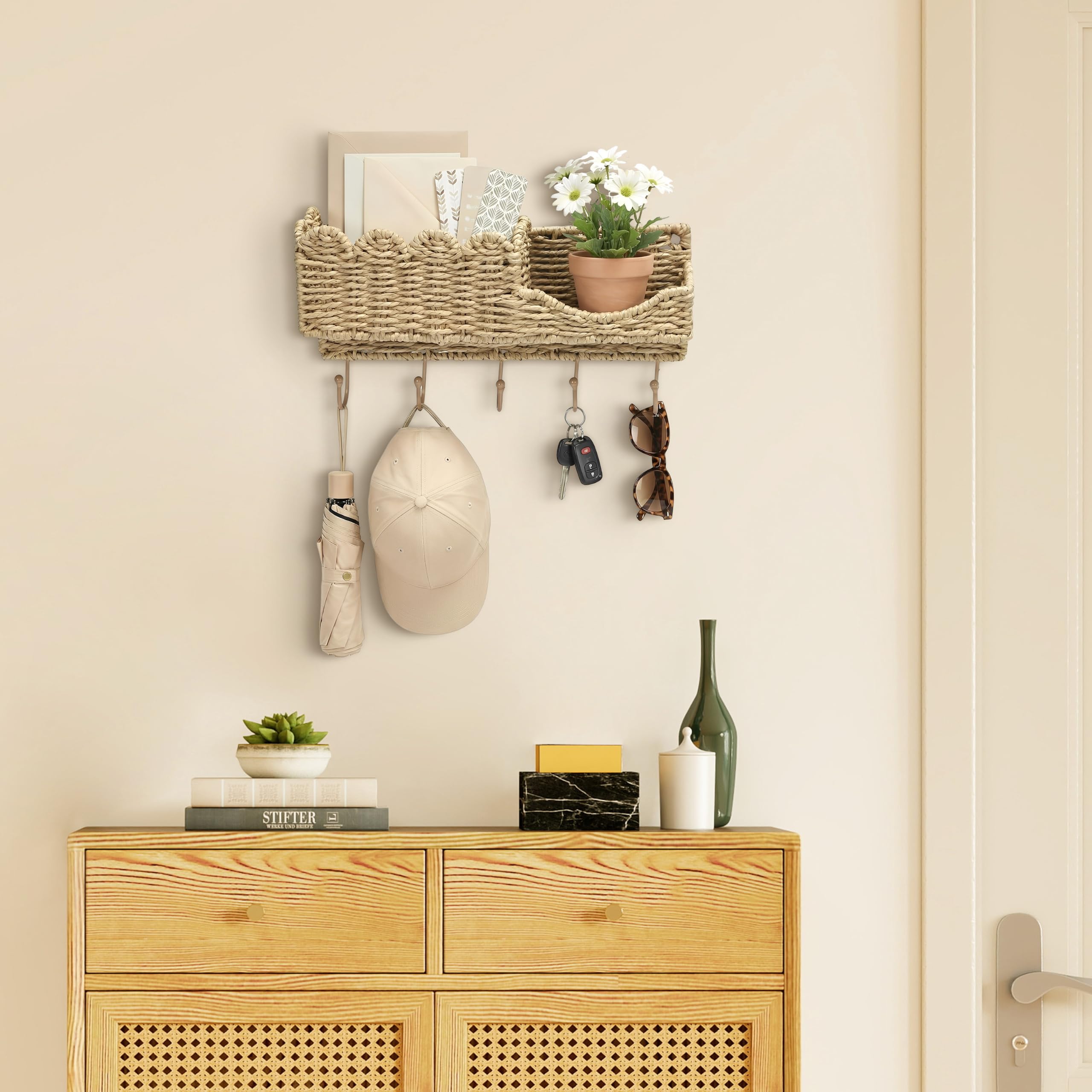 Portachiavi e organizer per posta in rattan intrecciato con 5