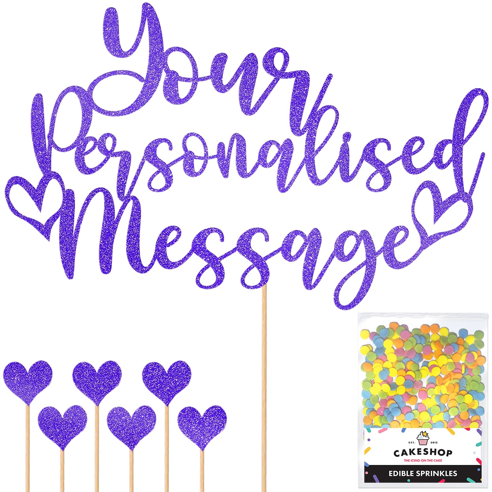 Any Text Personalised Glitter Cake Topper - Bright Blue Name, Age, Words Glitter Cake Decoration and Sprinkles - Happy Birthday Decorations - Personalised Toppers for Cakes by Cakeshop