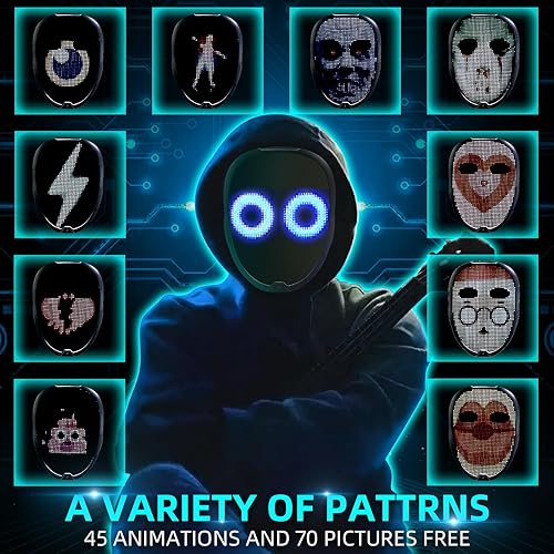 Miniatura 2 de Ompusos LED Mask with Gesture Sensing, Light-Up Transforming Face Cover for Halloween, Christmas, Cosplay & Birthday Parties