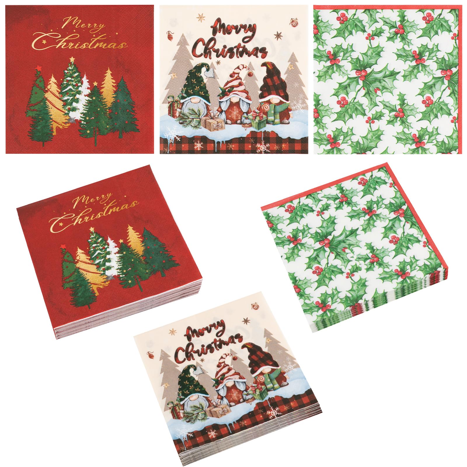 60 Pack Christmas Napkins Disposable Christmas Party Paper Xmas Decorative Napkins for Xmas Cocktail Party Supplies Table Decorations Napkin