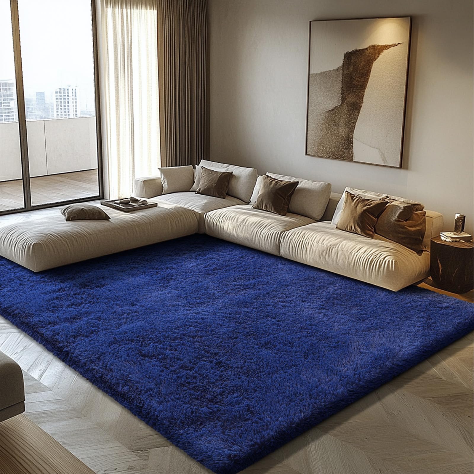 9x12 Fluffy Area Rugs for Living Room,Large Fuzzy Shag Area Rug for Bedroom,Blue Soft Non-Shedding Indoor Plush Carpet for Kids Bedroom Nursery Home