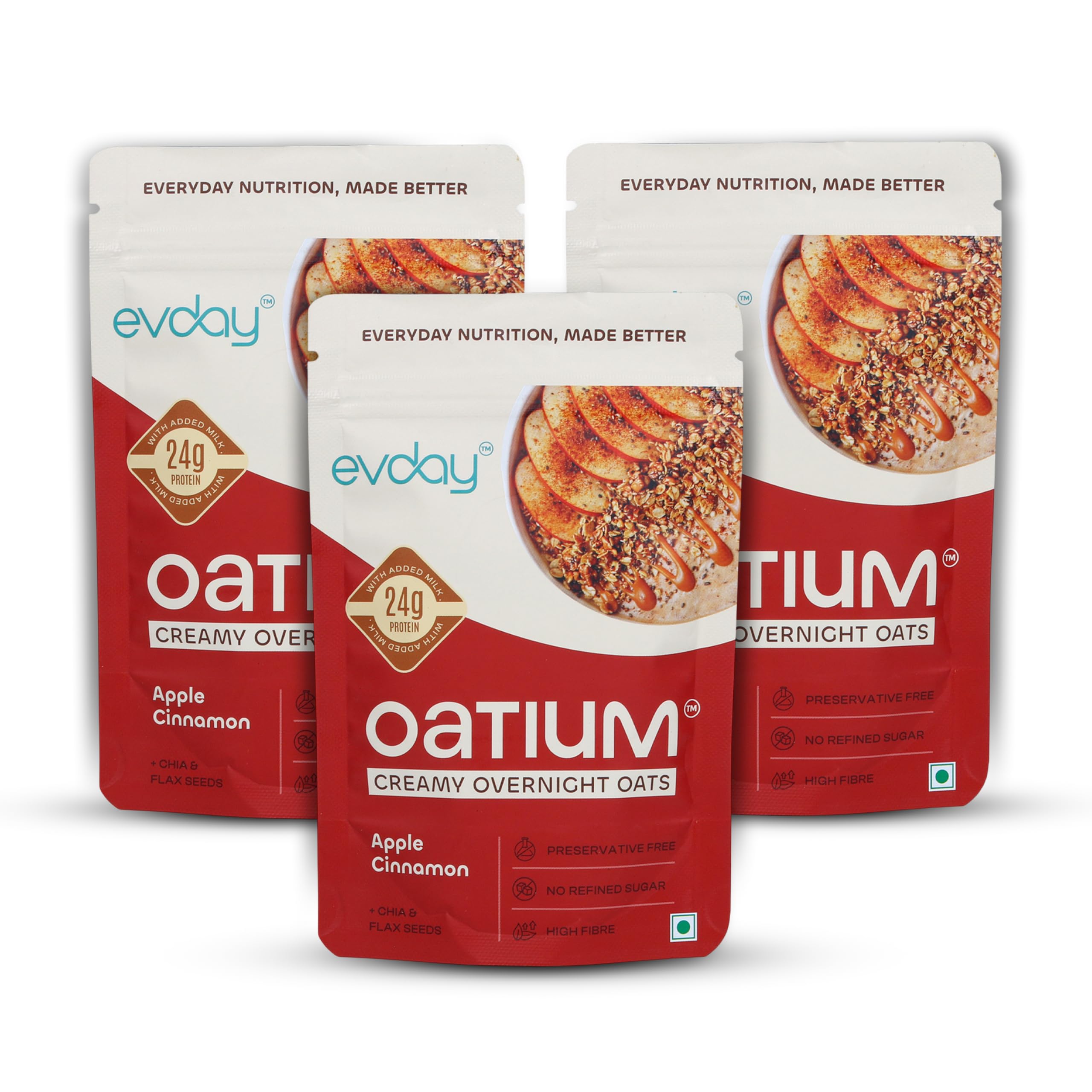 Evday Oatium High Protein Overnight Oats, Apple Cinnamon Flavor, 75g x 3 Packs (225g), Ready-to-Eat Flaked Oats with Milk Solids, High Protein Breakfast-image-5