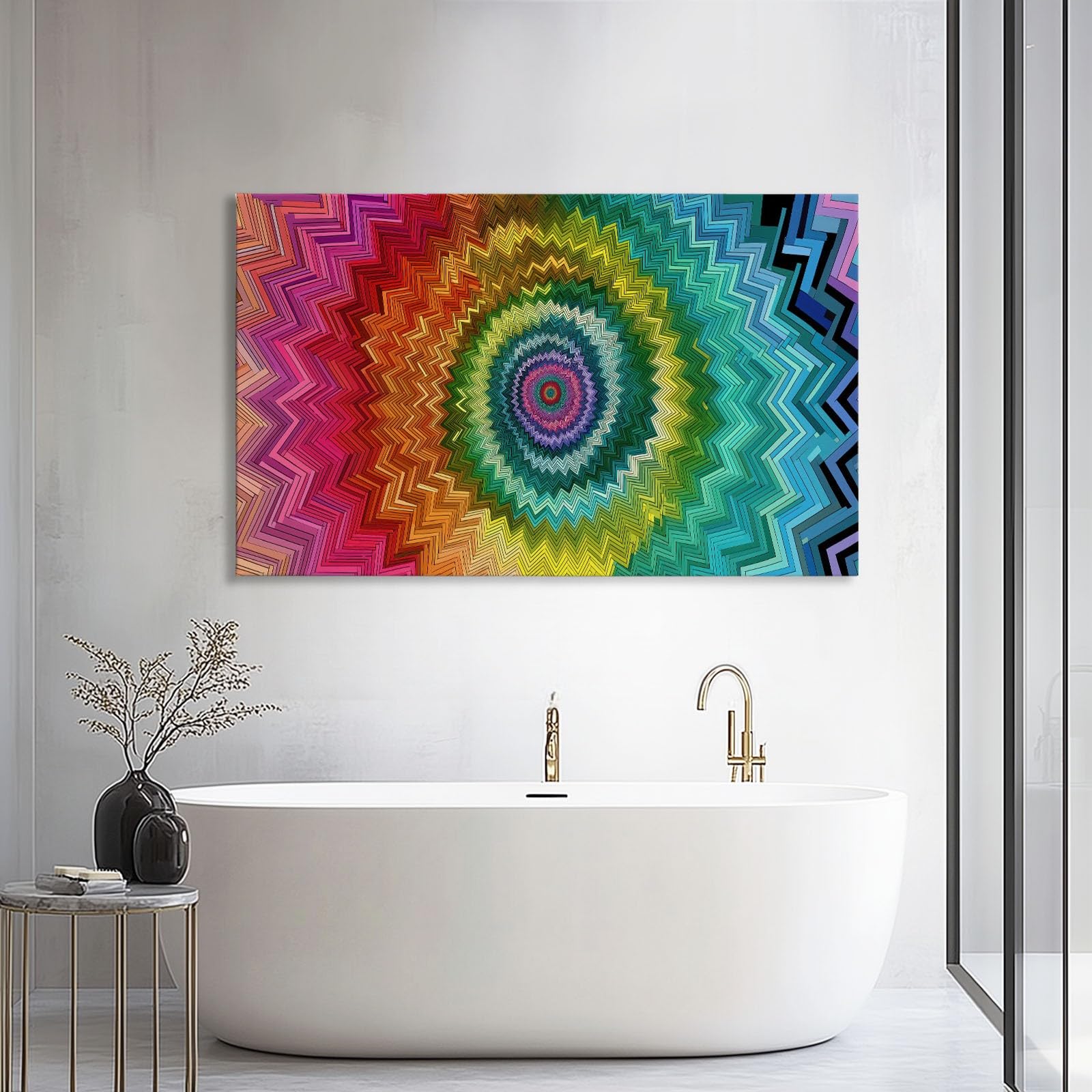 Generisch Abstrakt Modern Wirbel Streifen Modernes Leinwandbild 90L x 60B cm mit Rahmen, Schillernd XXL Wanddeko für Wohnzimmer Geschenk Idee Einzug - Hochwertiger Kunstdruck auf Holzrahmen
