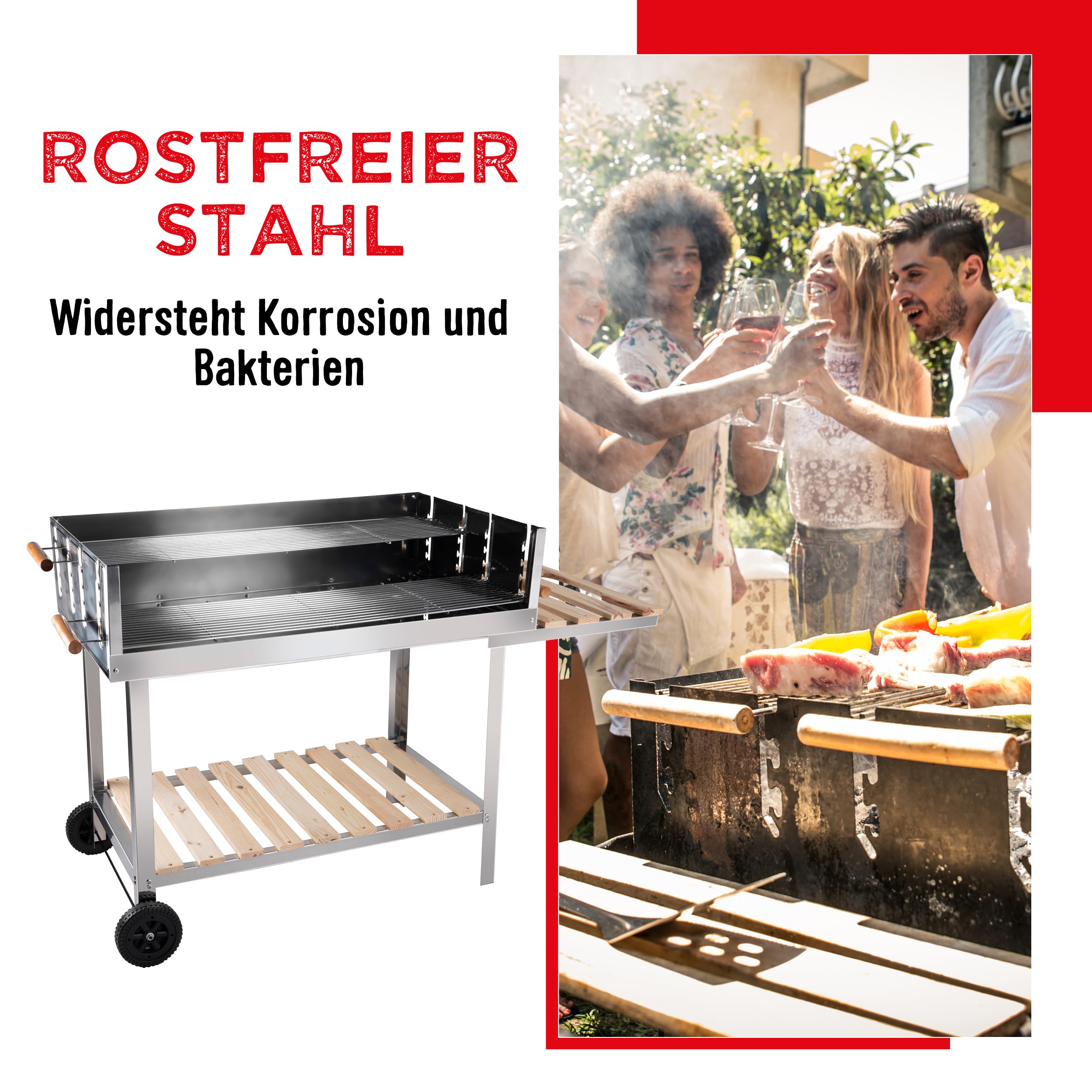 BBQ Collection Holzkohlegrill - BBQ mit Tisch - Gartenküchen Barbecue in höhenverstellbar - 98 x 56 x 85 cm