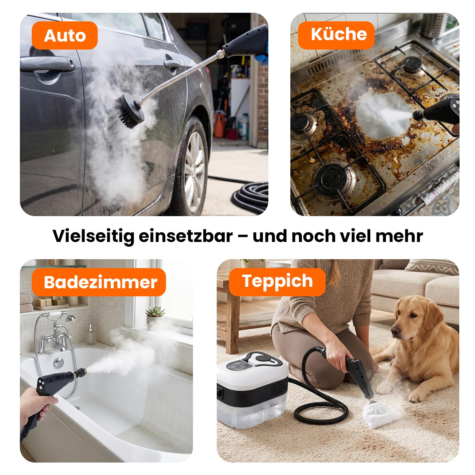 4.5 Bar Dampfreiniger Handgerät, 2500W Handdampfreiniger für das Haus Mehrzweck, 6 Einstellbare Geschwindigkeiten, 1.2L Wassertank, Aufheizzeit & 15 Sekunden für Auto, Küche, Bad, Fliesen, Fenstern