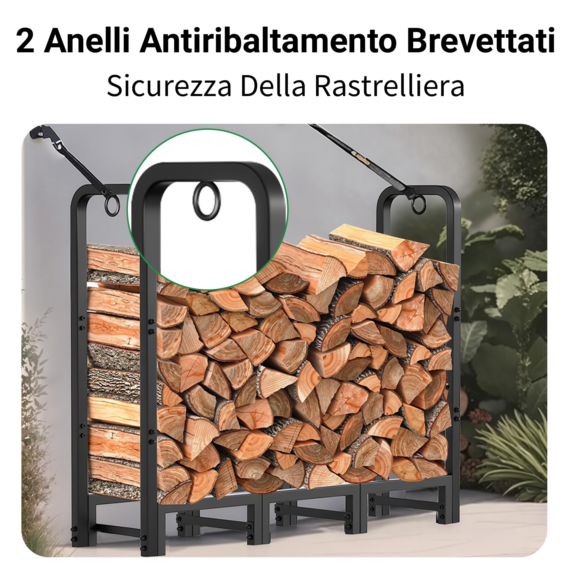 Amagabeli Garden Home 1.2m Legnaia da Esterno Portalegna per Camino Porta Legna per Legna da Ardere Impieghi Gravosi in Metallo Portalegna da Esterno Accessori per Attrezzi Nero