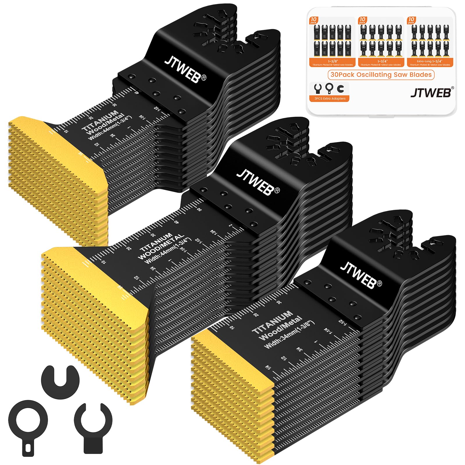 JTWEB 30PCS Titanium Oscillating Saw Blades Metal Cutting, Multitool Oscillating Tool Blade Kits for Nails Wood Plastic for Milwaukee Bosch Rockwell Ryobi Multi Tool