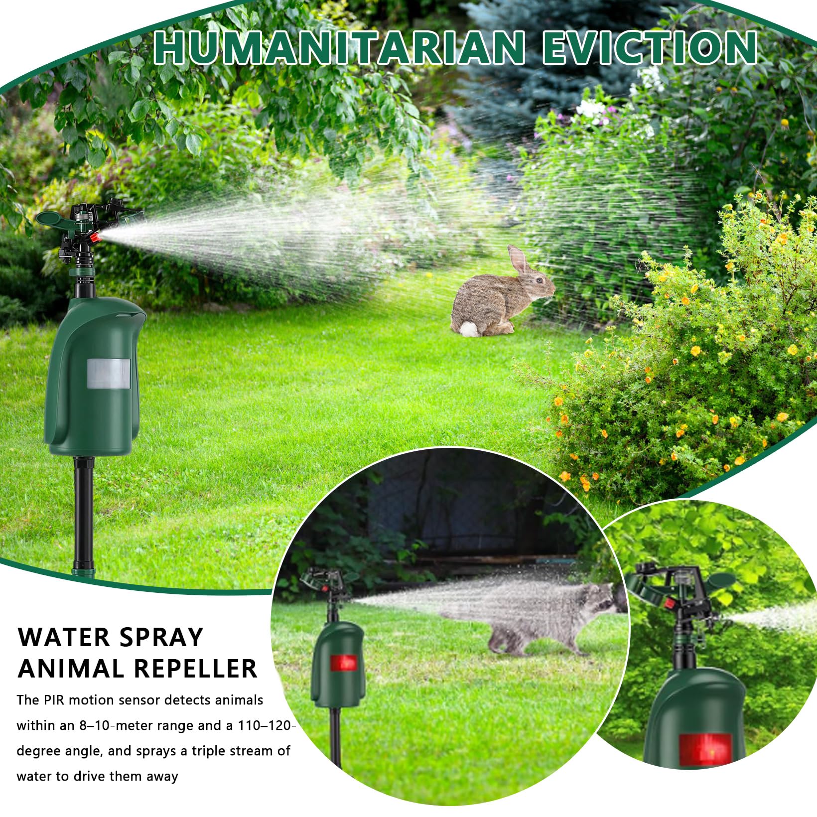 Ahuyentador de Animales con Detector de Movimiento de 120° | cabezal pulverizador ajustable de 360 grados, ahuyentador de garzas para ahuyentar gatos y martas, para jardines, pastos