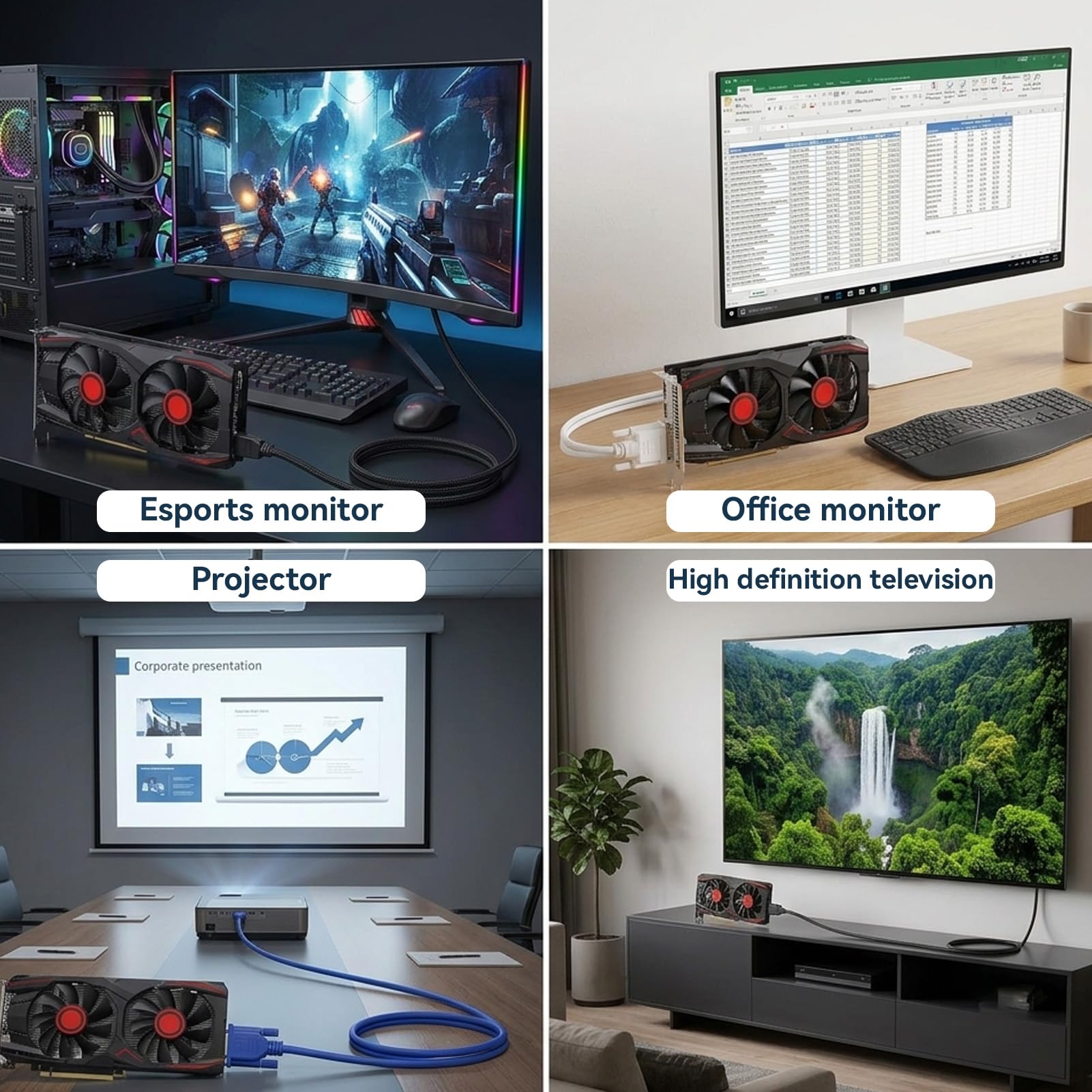 HERCHR Carte Graphique vidéo PC, 6 Go GDDR5 192 Bits Double Ventilateur PCIE 2.0 16X Slot Prend en Charge l'interface multimédia DVI VGA HD Carte vidéo de Jeu pour Ordinateur de Bureau