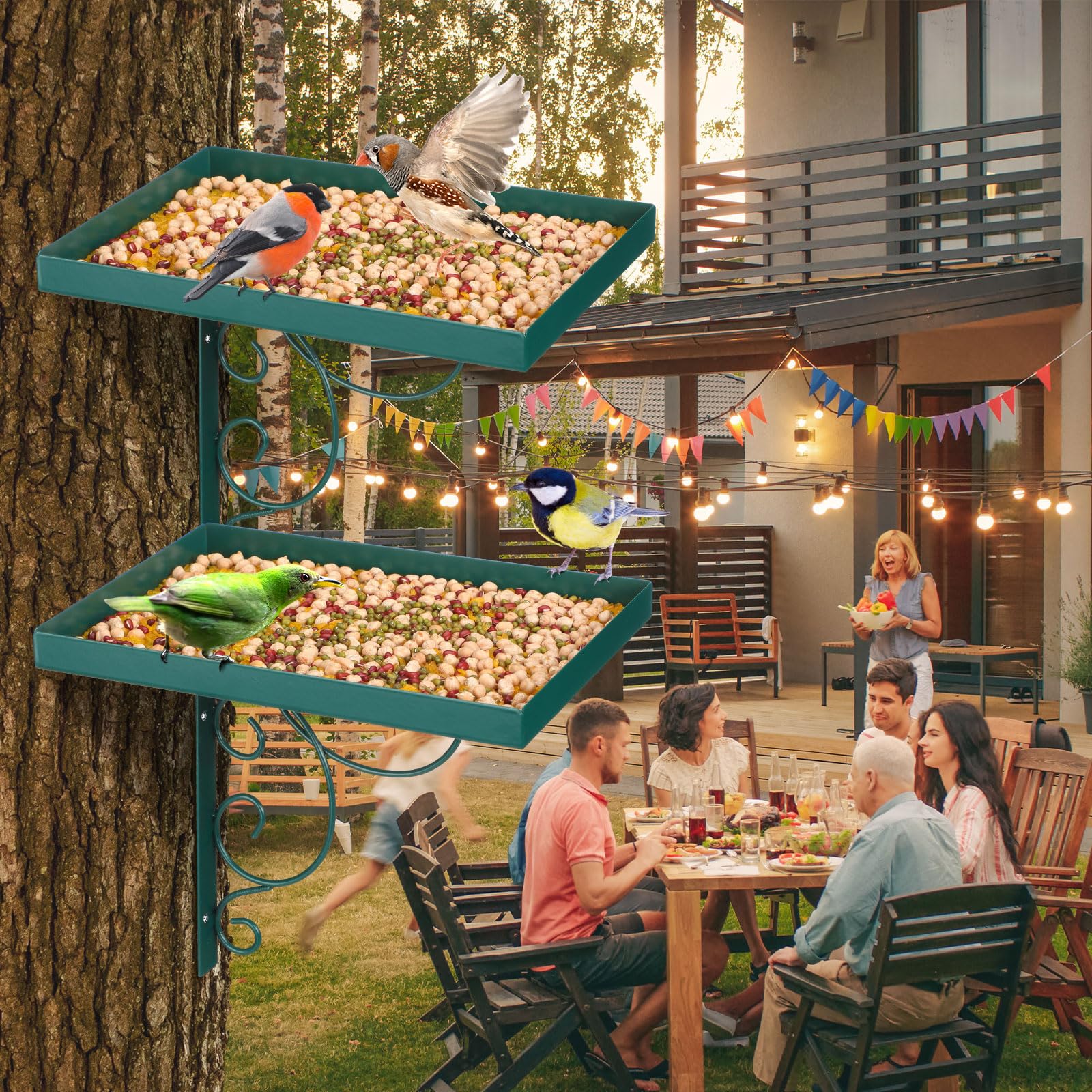 Abbylike Confezione da 2 mangiatoie per uccelli montate su albero, per esterni, in metallo, per l'alimentazione degli uccelli, decorazione da giardino, piattaforma per mangiatoia per uccelli selvatici