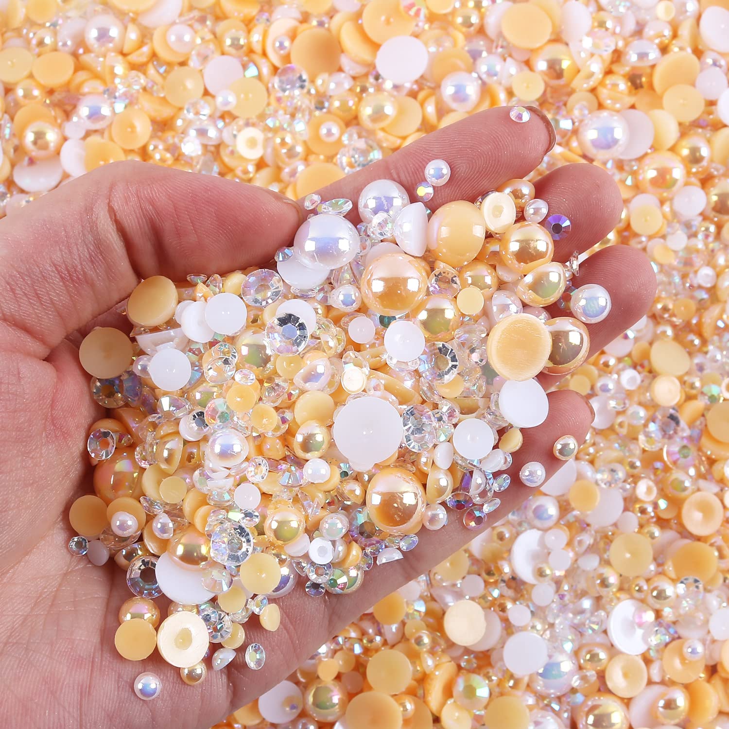 Mix Perle Strass Oro - 50 G, Dimensioni 3-10 Mm, Per Fai Da Te, Nail