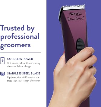 Wahl Professional Animal Bravmini+ Pet, Dog, Cat, Horse Cordless Trimmer Kit - Purple