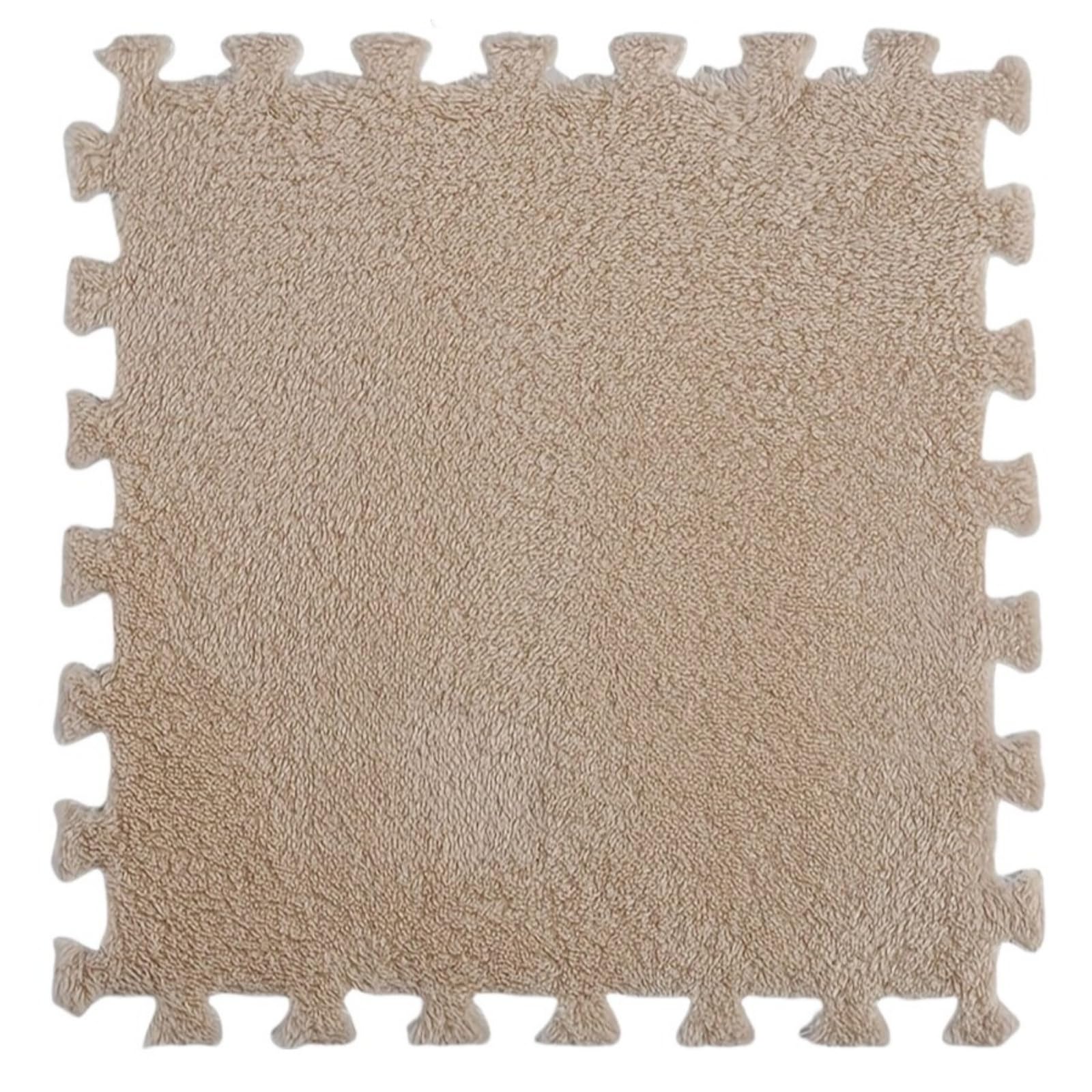 Hiseng 5/10/20 pcs Interlocking Foam Floor Tiles 30x30cm, Squares Puzzle Carpet Tiles Plush Floor Mats Soft Shaggy Foam Rug for Kids Bedroom Living Room Home Decoration (Khaki,5pc)