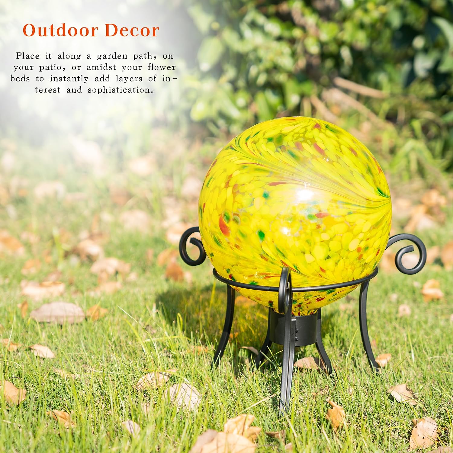 Topadorn Metal Gazing Ball Stand for 10 or 12 inch Metal and Glass Garden Gazing Globes, Outdoor Patio Lawn Decor, Black
