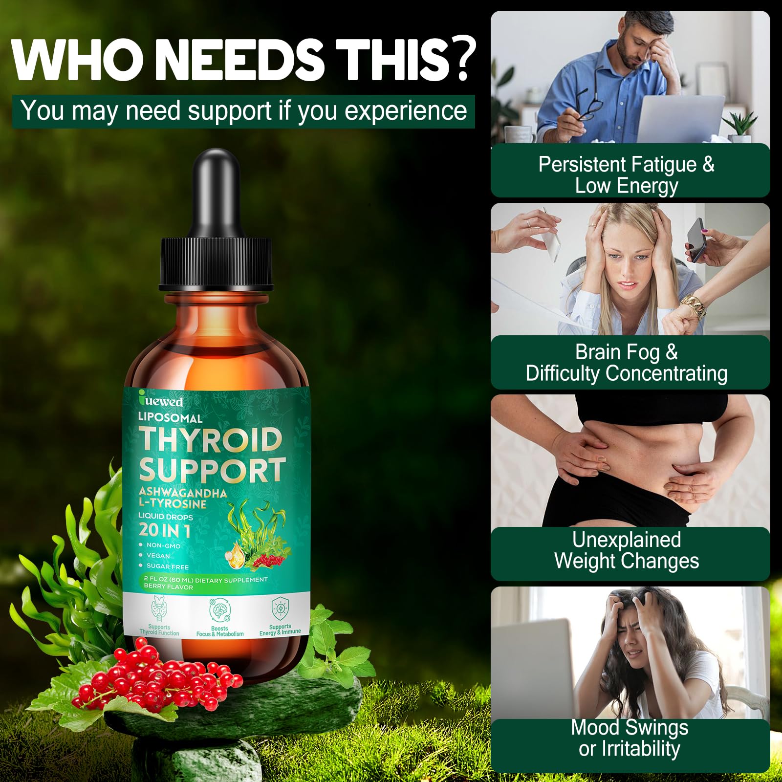 Thyroid Support Complex Liquid Drops for Women & Men - High Potency Iodine, Zinc, Selenium & Ashwagandha for Cortisol & Stress Relief - Natural Metabolism & Energy Booster - 2 oz (60ml) — Amazon image 3