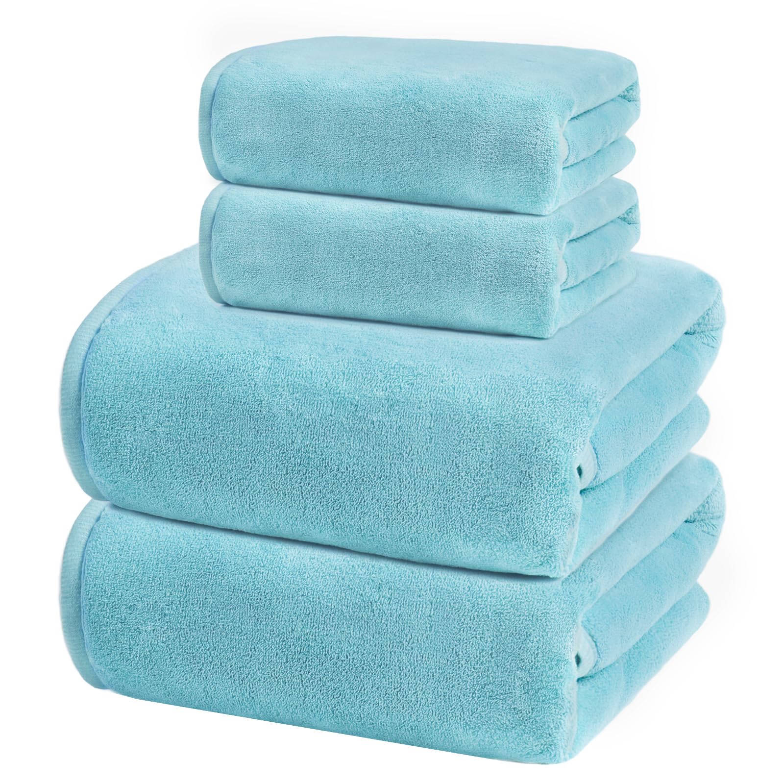 Exclusivo Mezcla4-Piece Ultra Soft Bath Towel Set, Large Highly Absorbent Microfiber Coral Velvet Towel, Quick Drying for Body, Bathroom, Gym, Spa, 2 Bath Towels, 2 Hand Towels, Light Blue