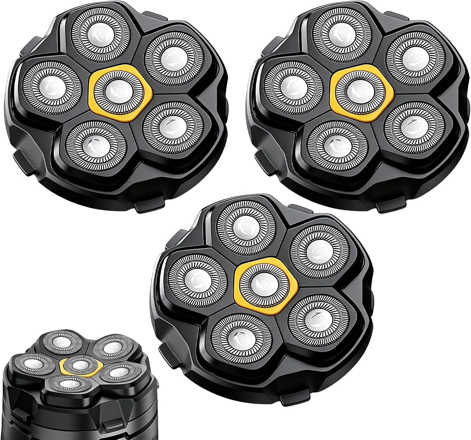 Universal Replacement Shaver Heads for 6D Magnetic Razor,Rotary 6-Blade Black(3PACK)