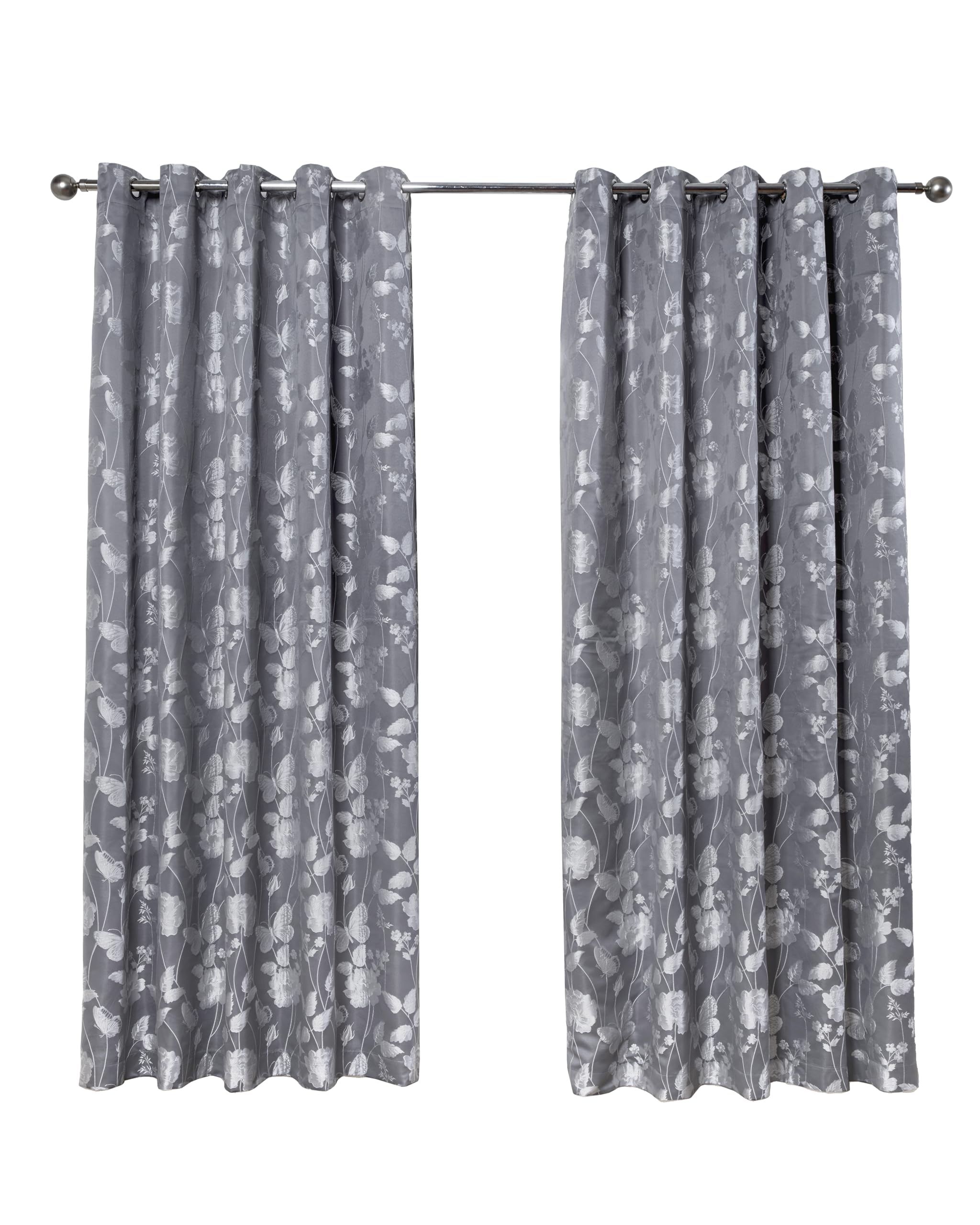 Emma Barclay  Silver Lined Jacquard Curtains Eyelet Butterfly Meadow in Size 90x90 Inch, Sports Direct