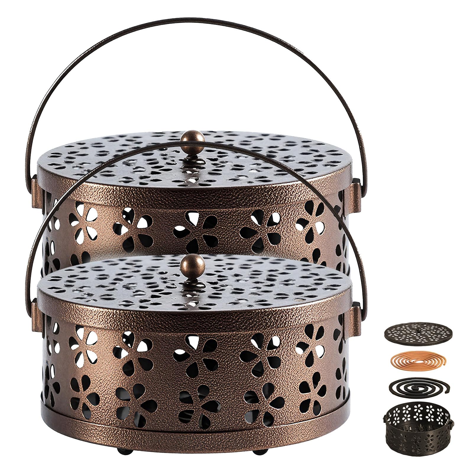 Photo 1 of ?2Pack,Bronze? Retro Portable Iron Mosquito Coil Holder with Handle Round Fireproof Incense Holder for Home Office.