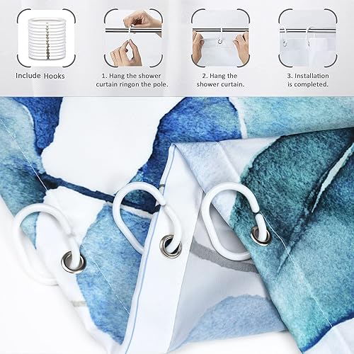 Miniatura 6 de Cortina de ducha de hojas de eucalipto azul, cortina de baño con plantas de acuarela botánica azul, decoración del hogar, tela impermeable lavable a