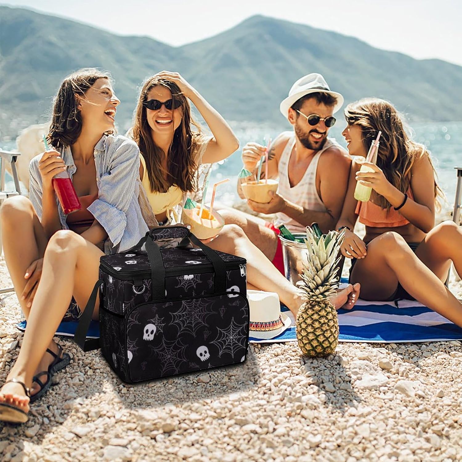 Insulated Picnic Backpack Tote Bag, Large Capacity 30L Halloween Goth Cooler Bag Leakproof Beach Bags Portable Lunch Box Waterproof Picnic Basket for Beach Camping BBQ