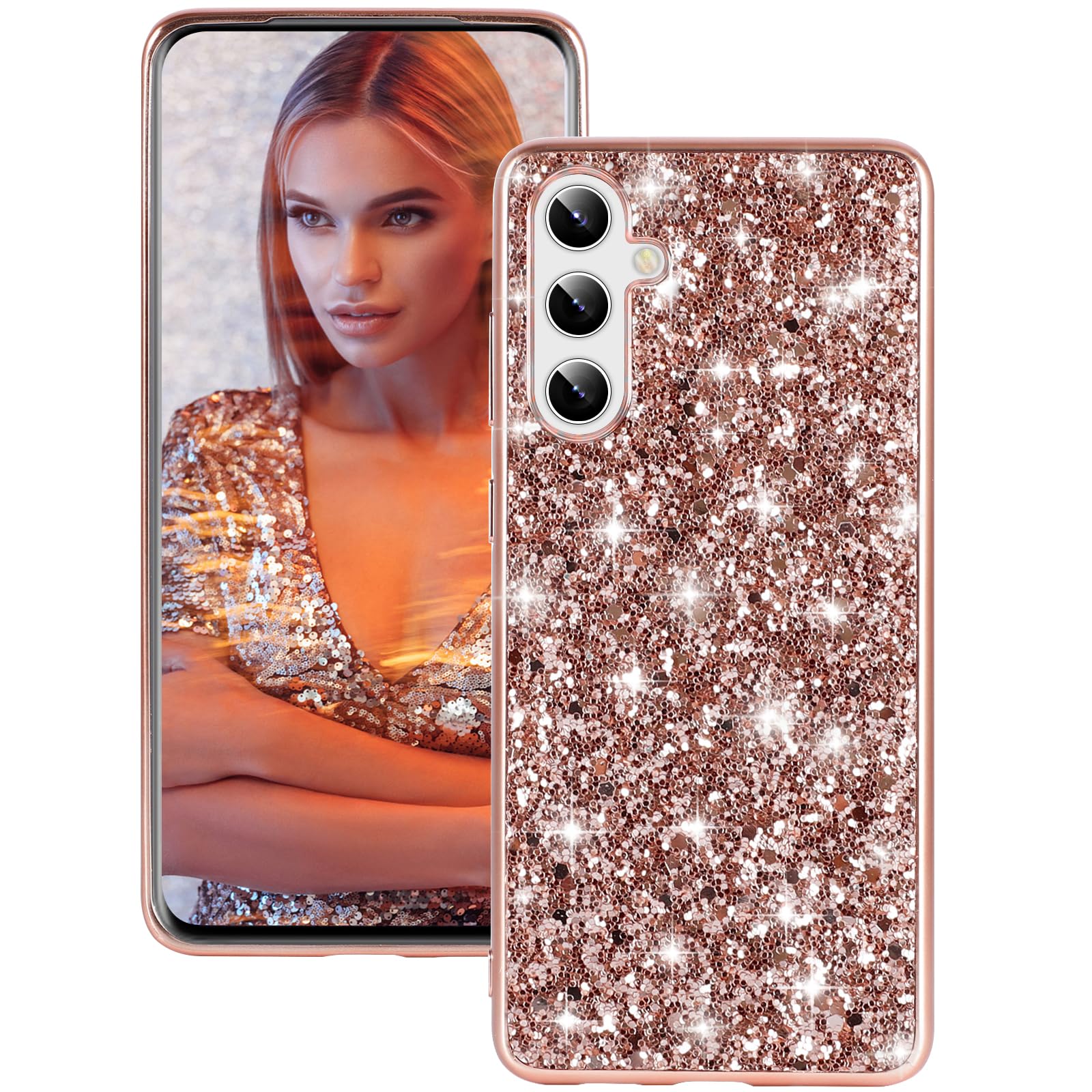 Silicone Case for Samsung Galaxy S25 Plus 5G Case Glitter Sparkle Bling, Hybrid Matte Back Case High Impact Heavy Duty Shockproof Protective Cover for