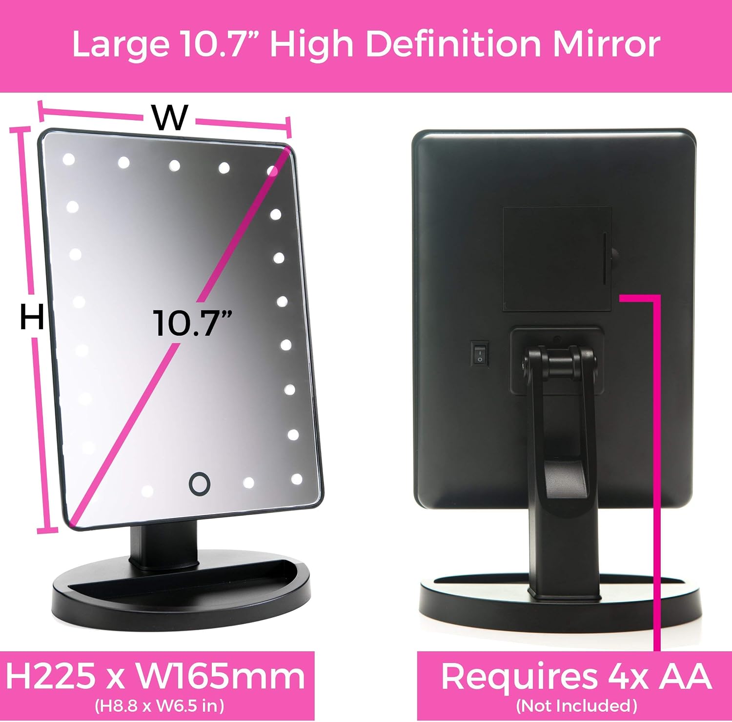 Absolutely Luvly Natural Daylight Lighted Makeup Mirror/Vanity Mirror with Touch Screen Dimming,Detachable 10X Magnification Spot Mirror