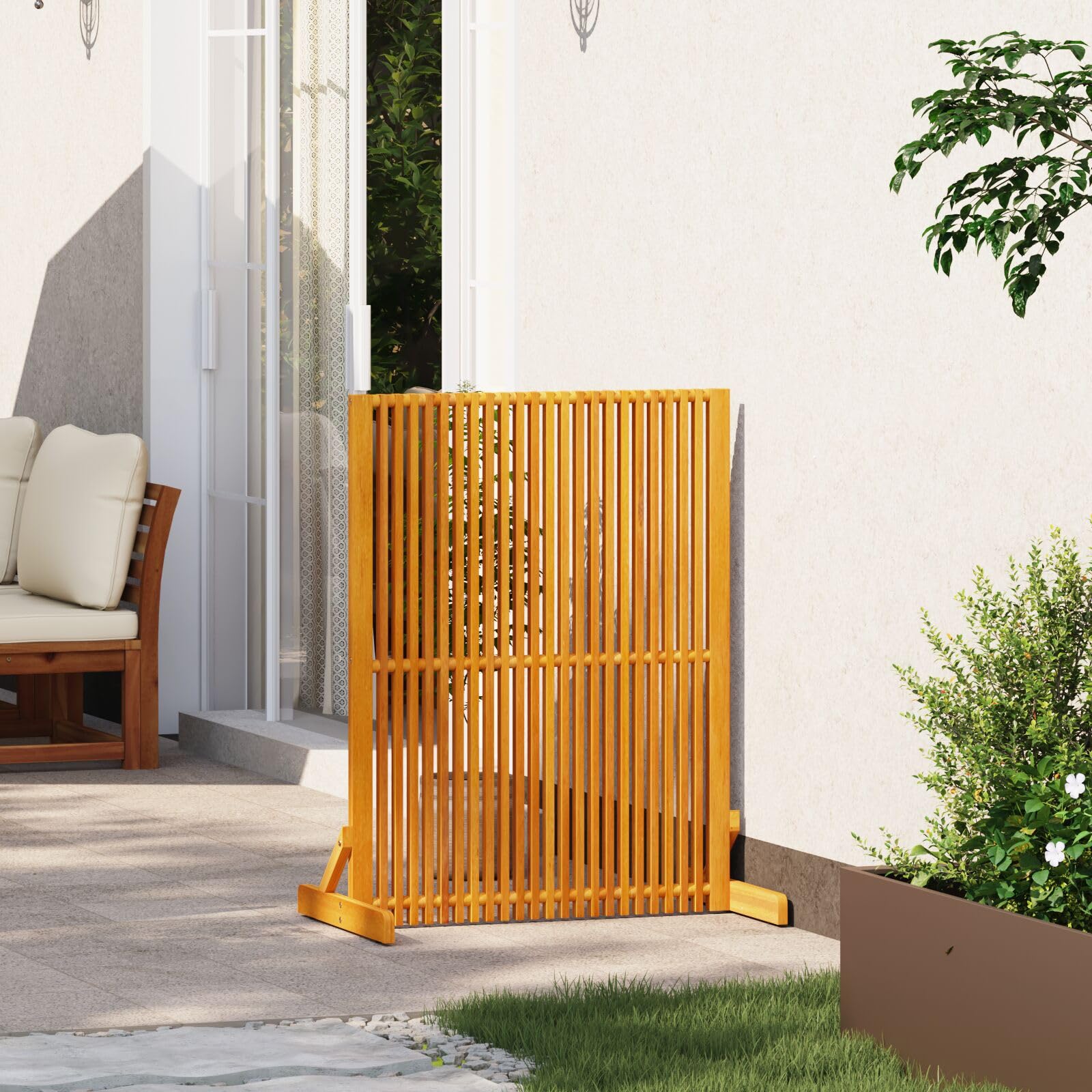vidaXL Écran de confidentialité Marron 79,5 x 50 x 110 cm, Paravent Moderne, rectangulaire, en Acacia Robuste, pour Jardin ou Salon, séparation Amusante et décorative