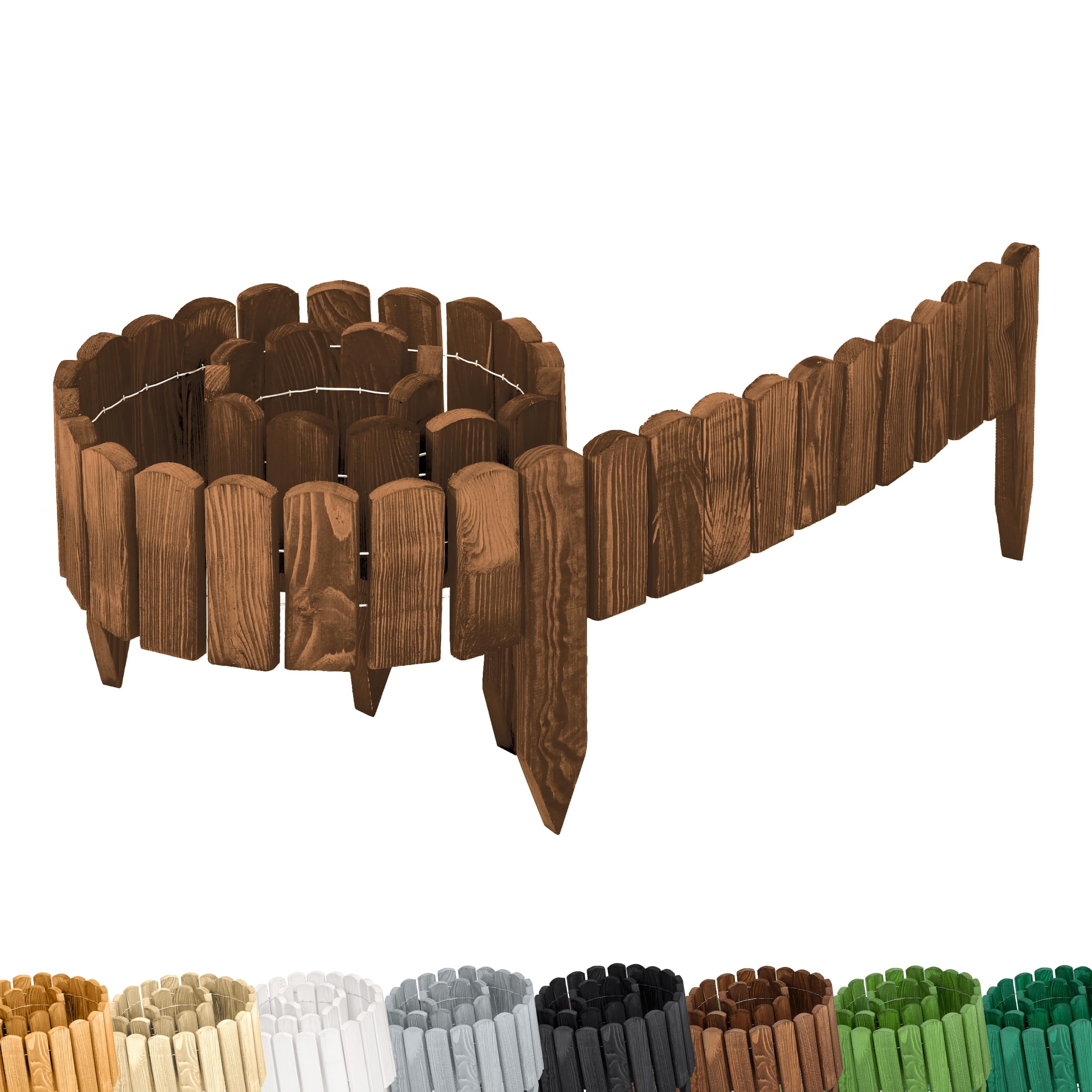 Garronda bordatura giardino bordura per aiuola staccionata in legno per giardino cordolo per aiuole Rollborder Recinzione Bassa Aiuola Lunghezza: 200 cm GD-0107 (Marrone scuro, Altezza: 10 cm)