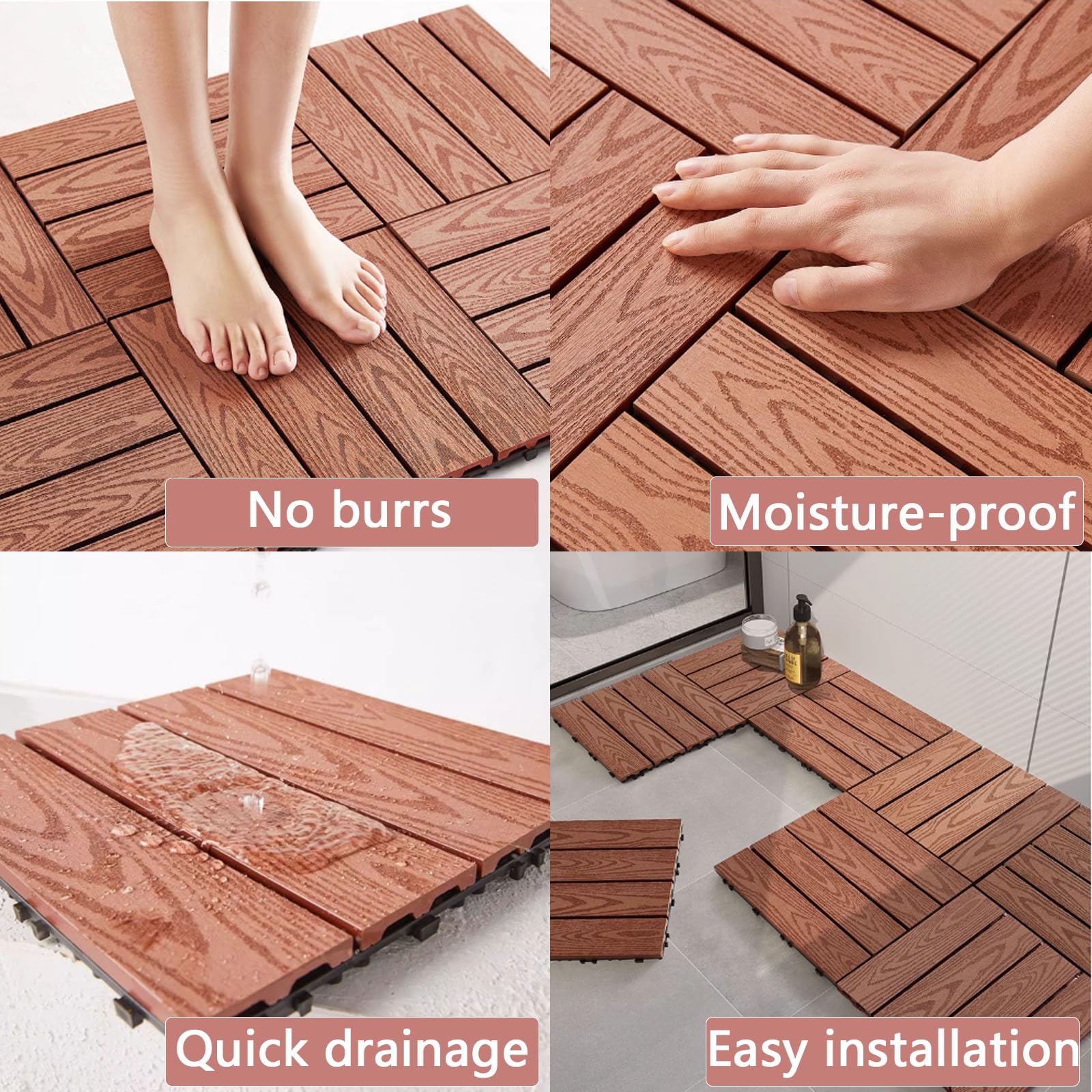 Modern Kunststoffholz Badvorleger rutschfest, 30x30 cm, Duschmatte Badvorleger Aus Holz, Spa, Sauna(8 pcs)