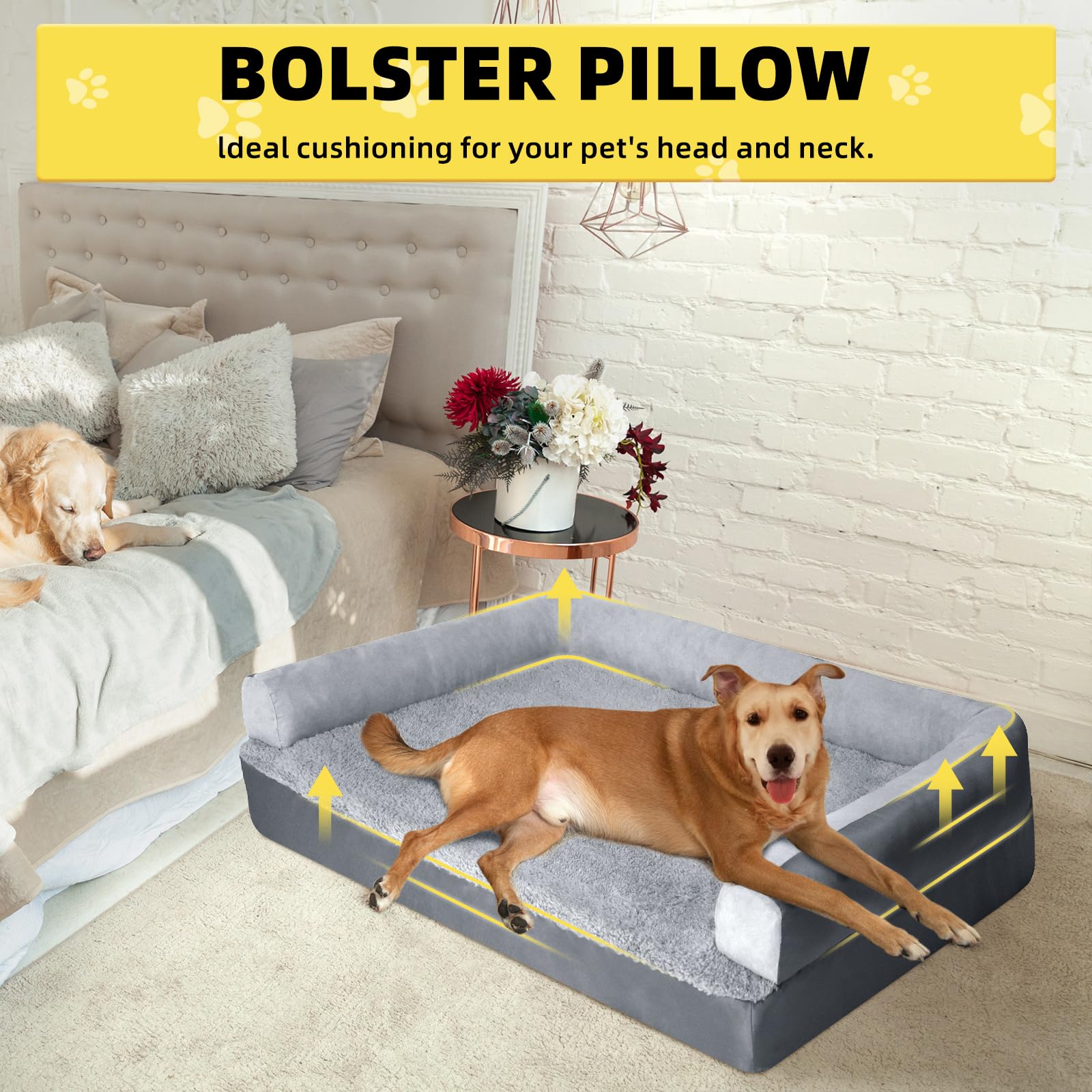 Sofá Perro Ortopédica Extra Grande, Cama Viscoelástica Lavable Para Perros, Desmontable, Impermeable, Antideslizante, Dog Bed Gris, 101x71cm