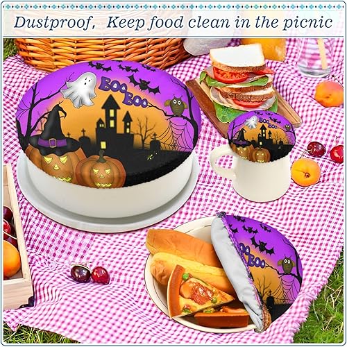 Miniatura 8 de Faroles de calabaza de Halloween reutilizables, 5 unidades, cubierta de tazón de fantasma, para almacenamiento de alimentos, recipiente de pan para