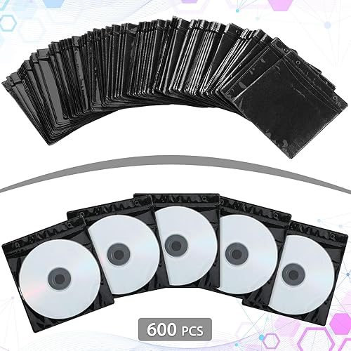 Miniatura 10 de Kanayu 600 fundas de plástico para CD y DVD a granel, de doble cara, para almacenamiento de CD y DVD, suministros de protección de 5.13 x 5.7