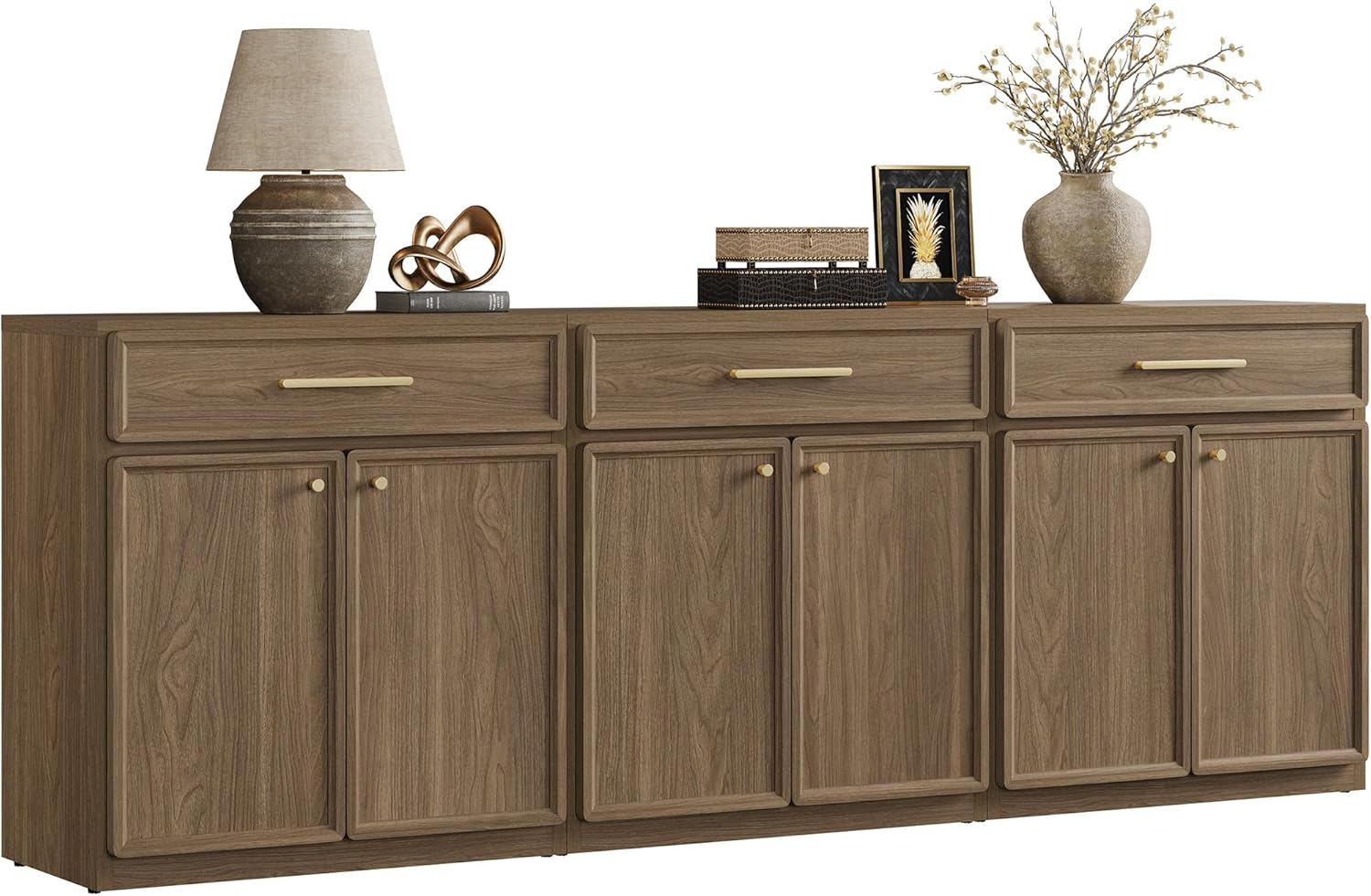 SICOTAS Buffet Cabinet with Storage Tall Modern Console Storage Cabinet with Doors and Shelves 90" Long Wooden Sideboard Credenza Buffet Table Coffee Bar for Living Room Kitchen Dining Room Entryway