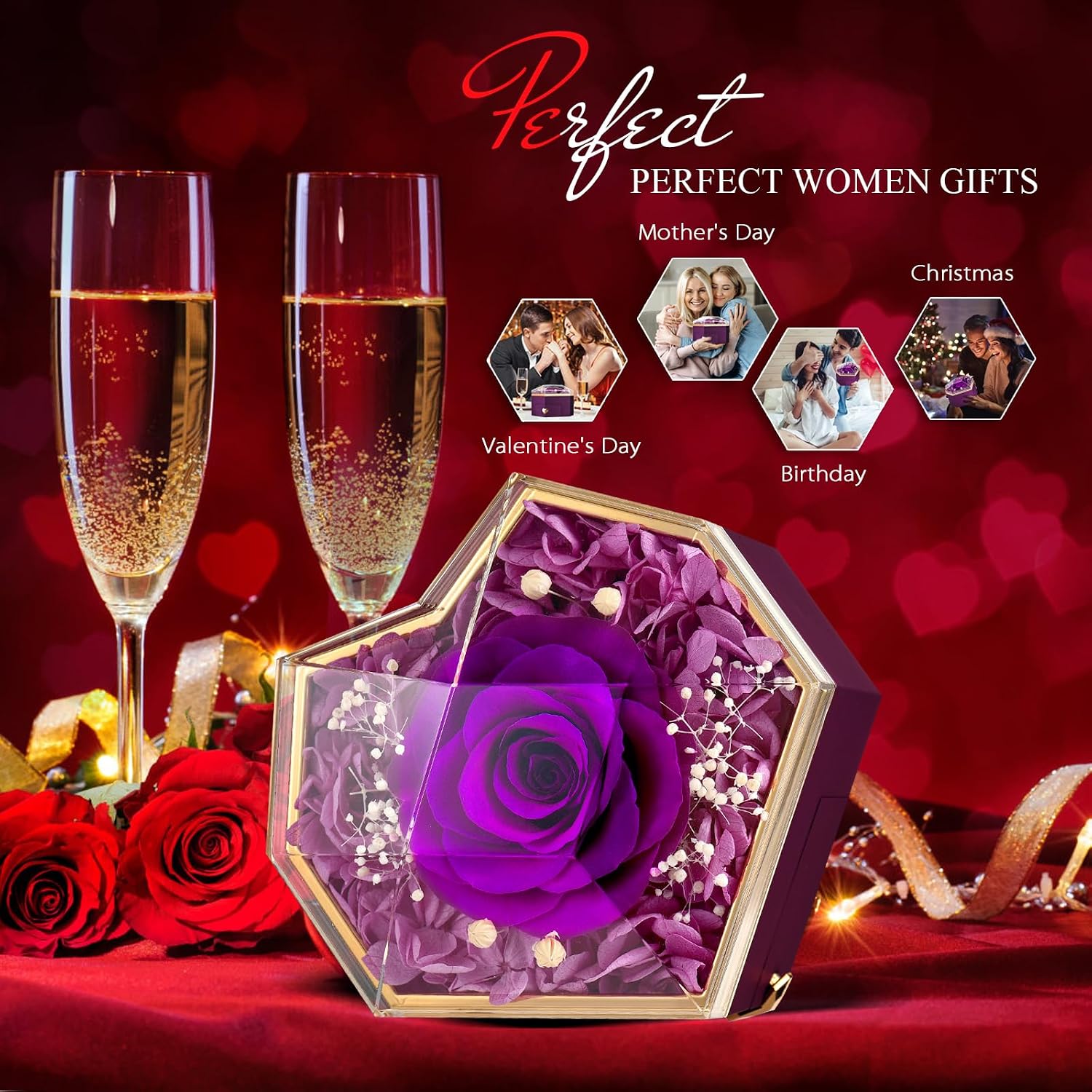 GOICC Forever Preserved Rose for Women Mum Wife Girlfriend Eternal Rose Flower Gift Box for Her Ideal for Valentines Day Mother's Gifts Birthday For Women Anniversary