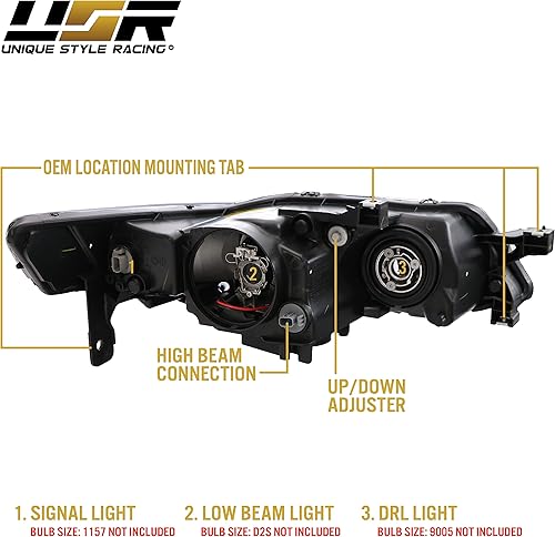 Miniatura 7 de USR DEPO 04-05 TL UPGRADE - Juego de montaje de faros delanteros con luces de esquina transparentes estilo ZKWR (izquierda + derecha) compatible con