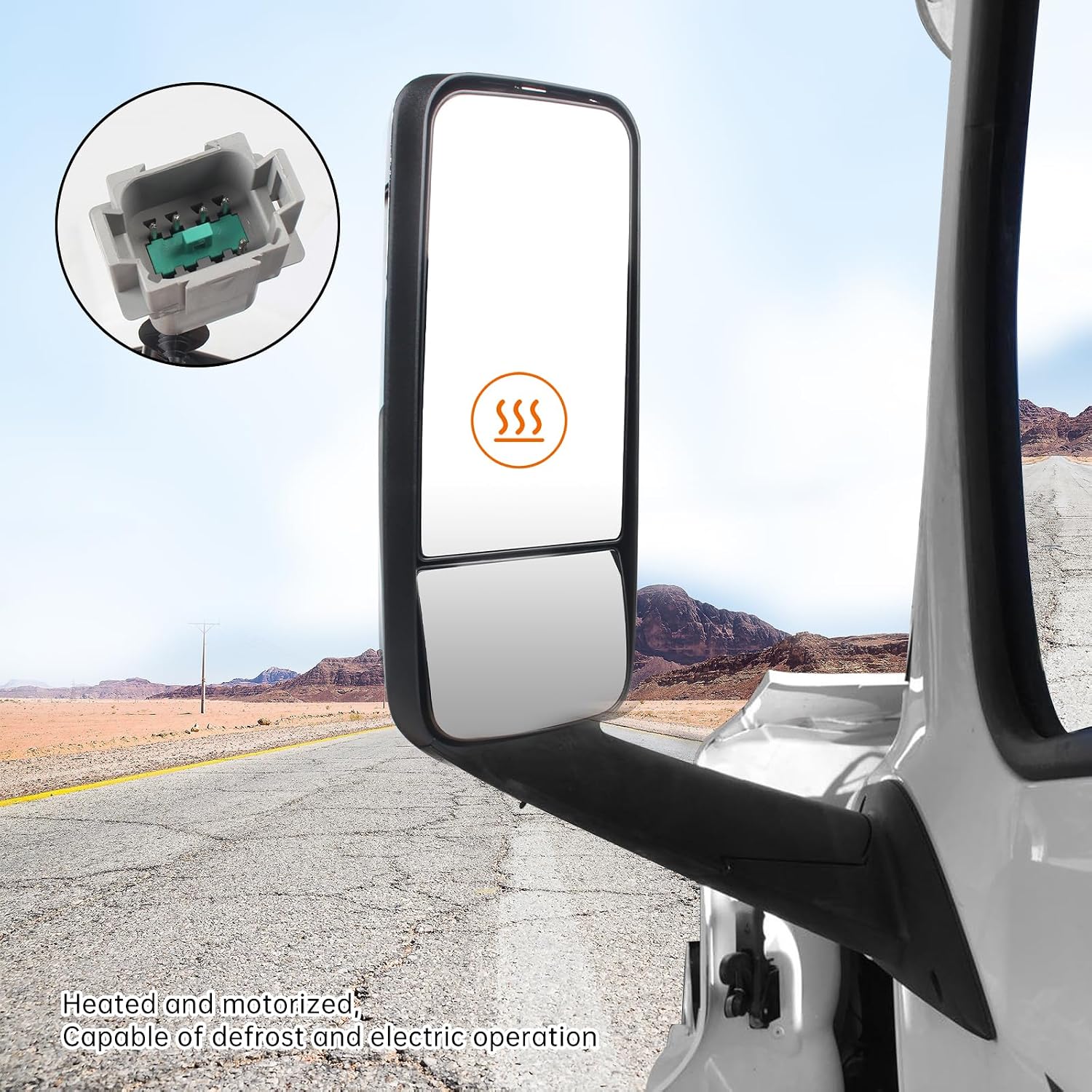 Door Mirror with Arm Replacement for 2018-2024 Freightliner Cascadia,Semi Trucks Freightliner Cascadia Accessories,Motorized with Heater,Chrome,Driver/Left Side