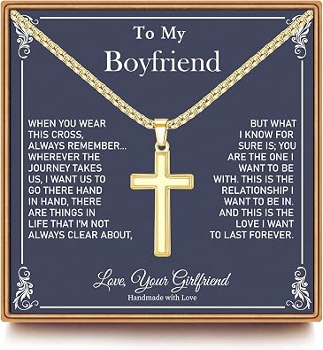 Gifts for Men - Black/Gold/Silver Plated Stainless Steel Cross Necklace for Men Boy, Birthday Christian Baptism Gifts for Son Grandson Husband, Box Chain Mens Cross Necklace Jewelry Gift