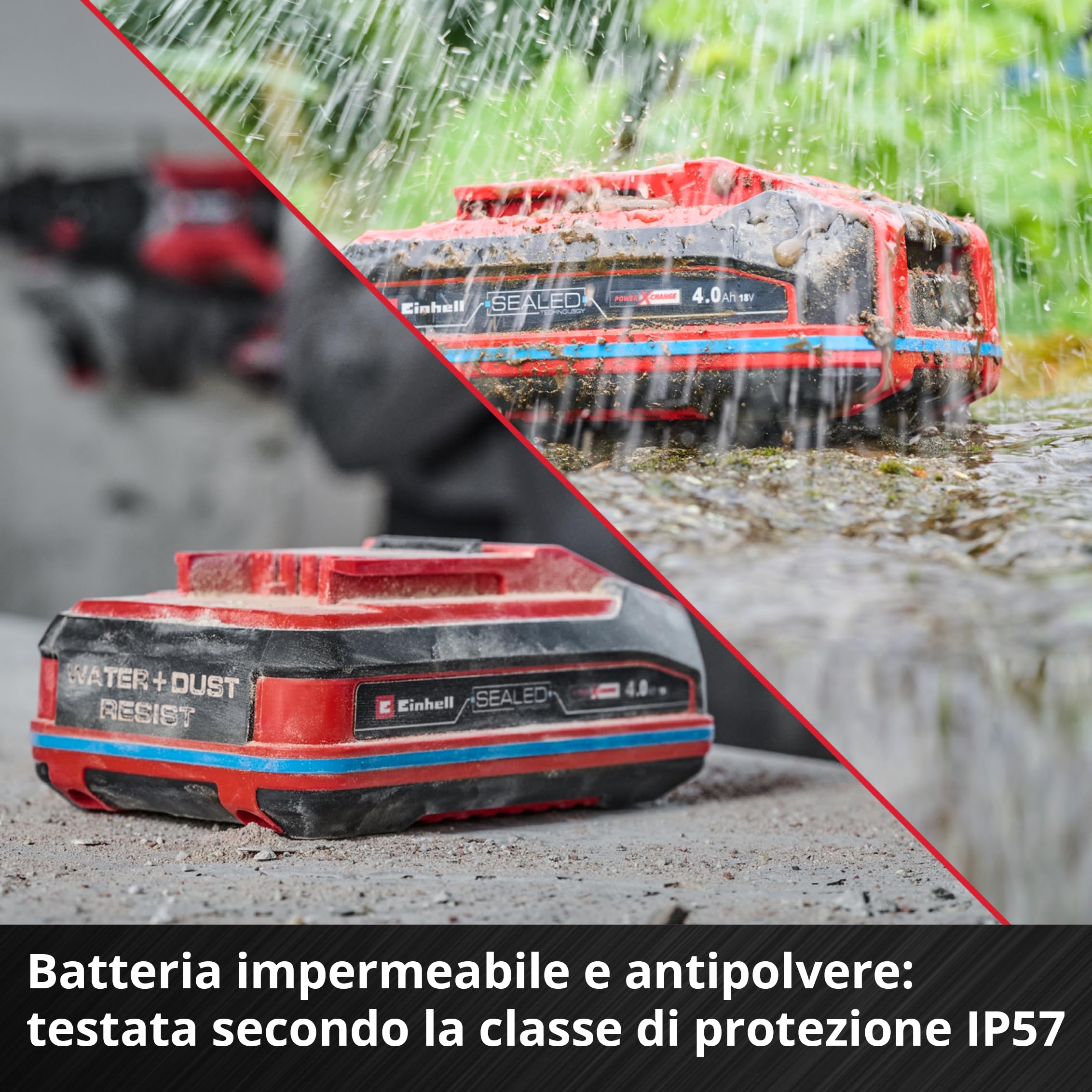 Original Einhell 18 V 4,0 Ah SEALED Power X-Change PLUS (18 V, impermeabile e antipolvere, classe IP57, uso universale con tutti i dispositivi Power X-Change, caricabatterie escluso)