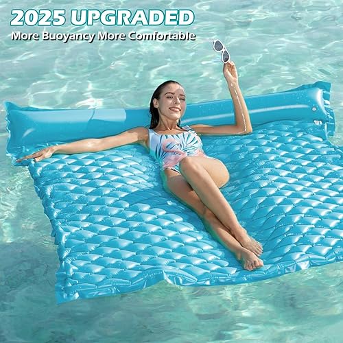 Miniatura 2 de Jasonwell Flotadores flotantes para piscina, flotador inflable gigante para piscina, balsa de lago, tapete de agua flotante para piscina, tumbona,