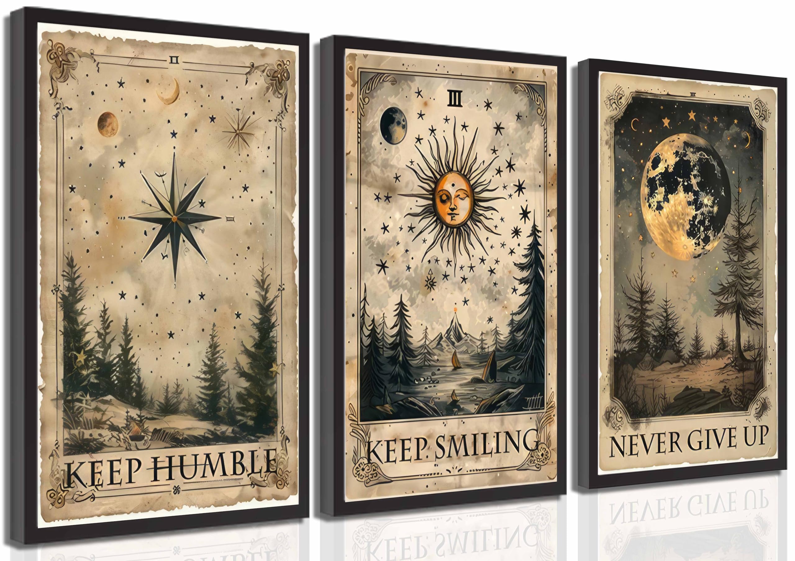 LMYSXAOZ 3Pcs Vintage Tarot Canvas Wall Art Retro Astrology Mystical Sky Celestial Paintings Pictures Decor Poster Print Artwork for Bedroom Dorm Apartment Home Decoration Unframed 20x30inch