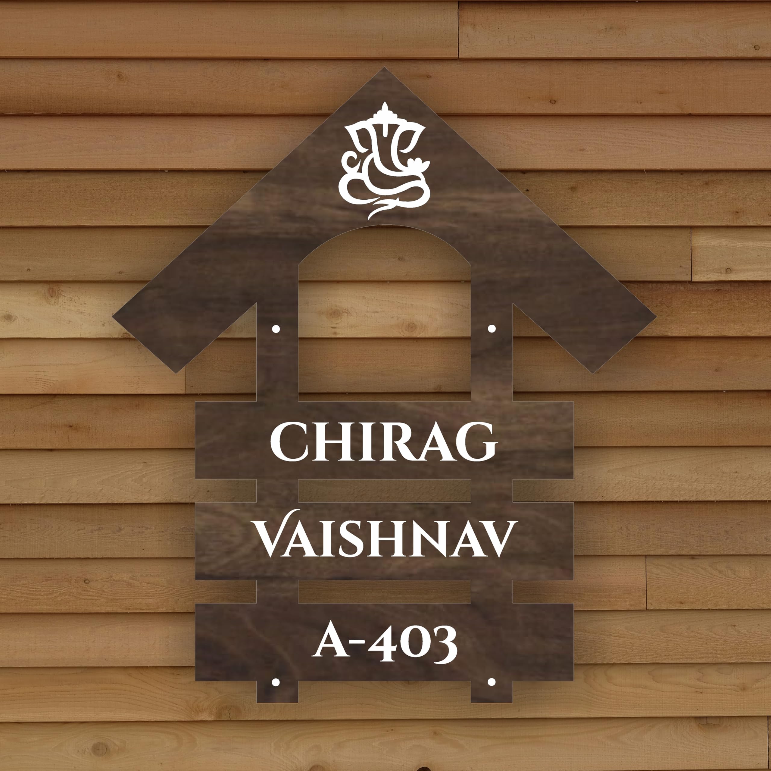 ABAJ Wooden Personalized Name Plate (14*12 Inch) for Home Entrance | Stylish Look & Clear Visible | with 3D Letters | Ideal for Indoor House Villa Bungalow & Flat | Brown with White Letters (CHIRAG) — Amazon image 5