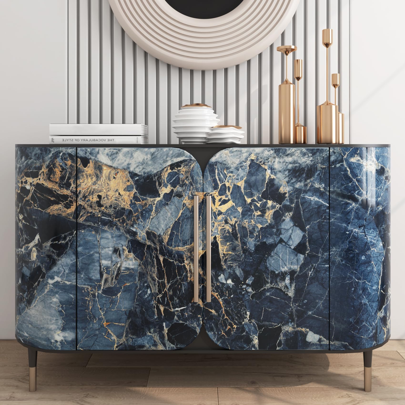 LACHEERY Carta da parati in vinile color blu scuro e oro, 400 x 91 cm di larghezza, adatta per affittuari, piano di lavoro della cucina, stacca e attacca, impermeabile, in vinile, per controsoffitti